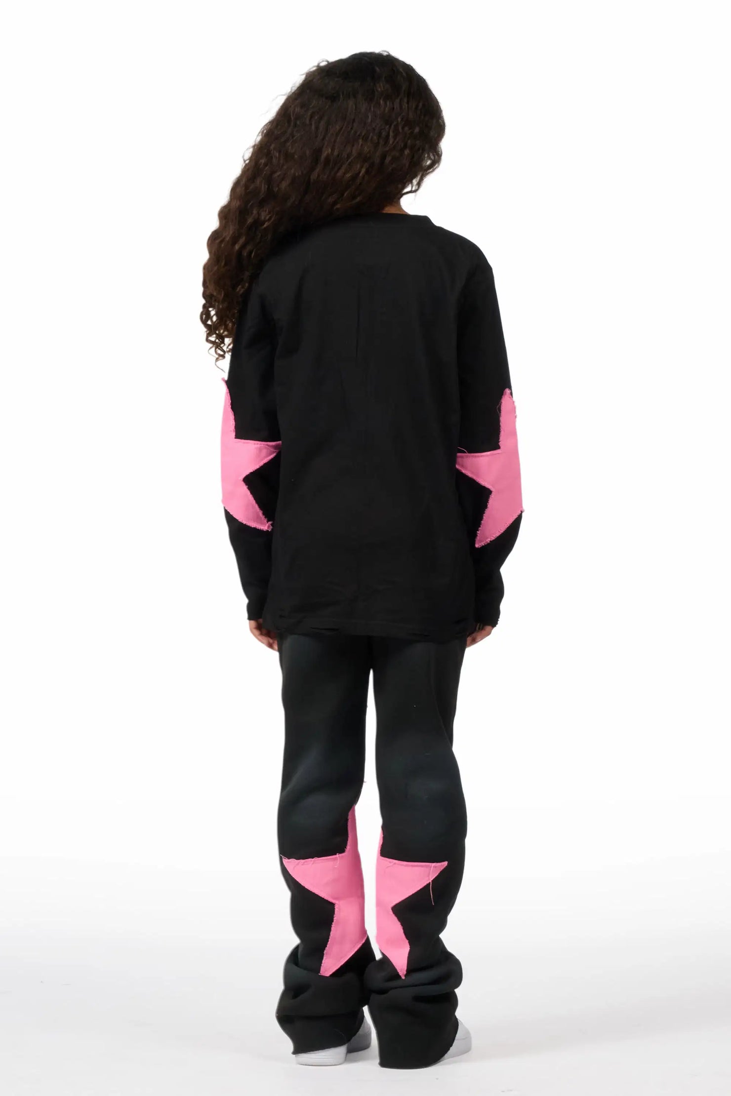 Girls Delgera Black/Pink Long Sleeve T-Shirt Track Set
