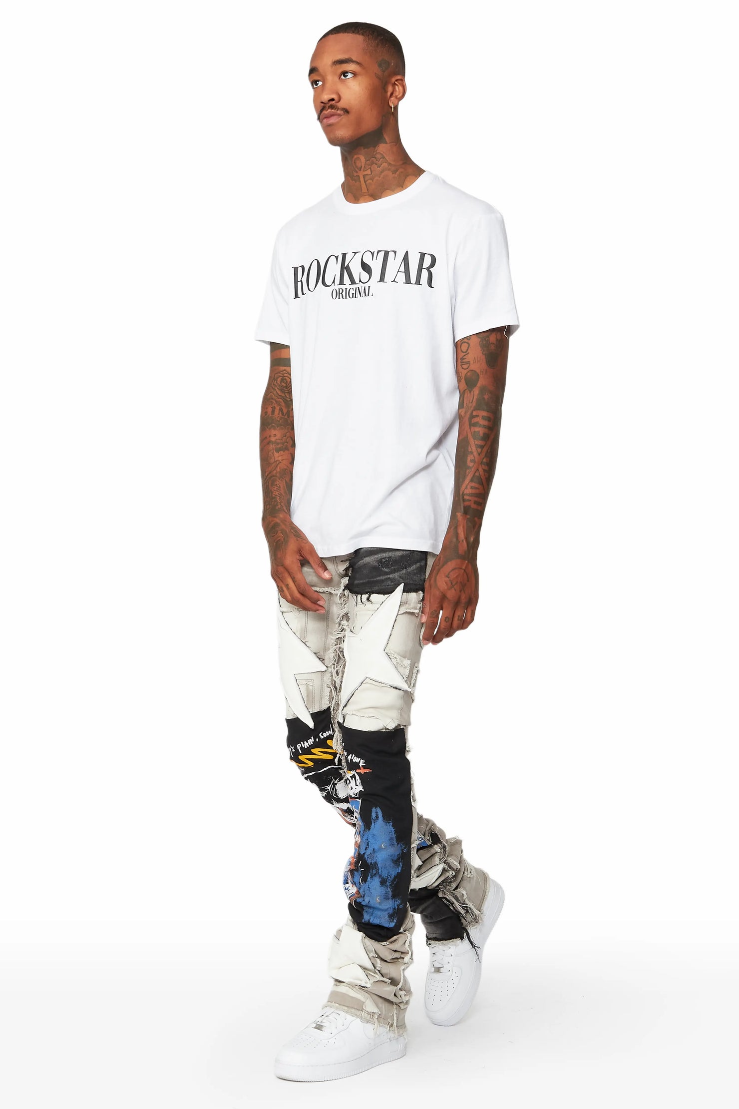 Brave Grey Wash Patchwork Super Stacked Jean