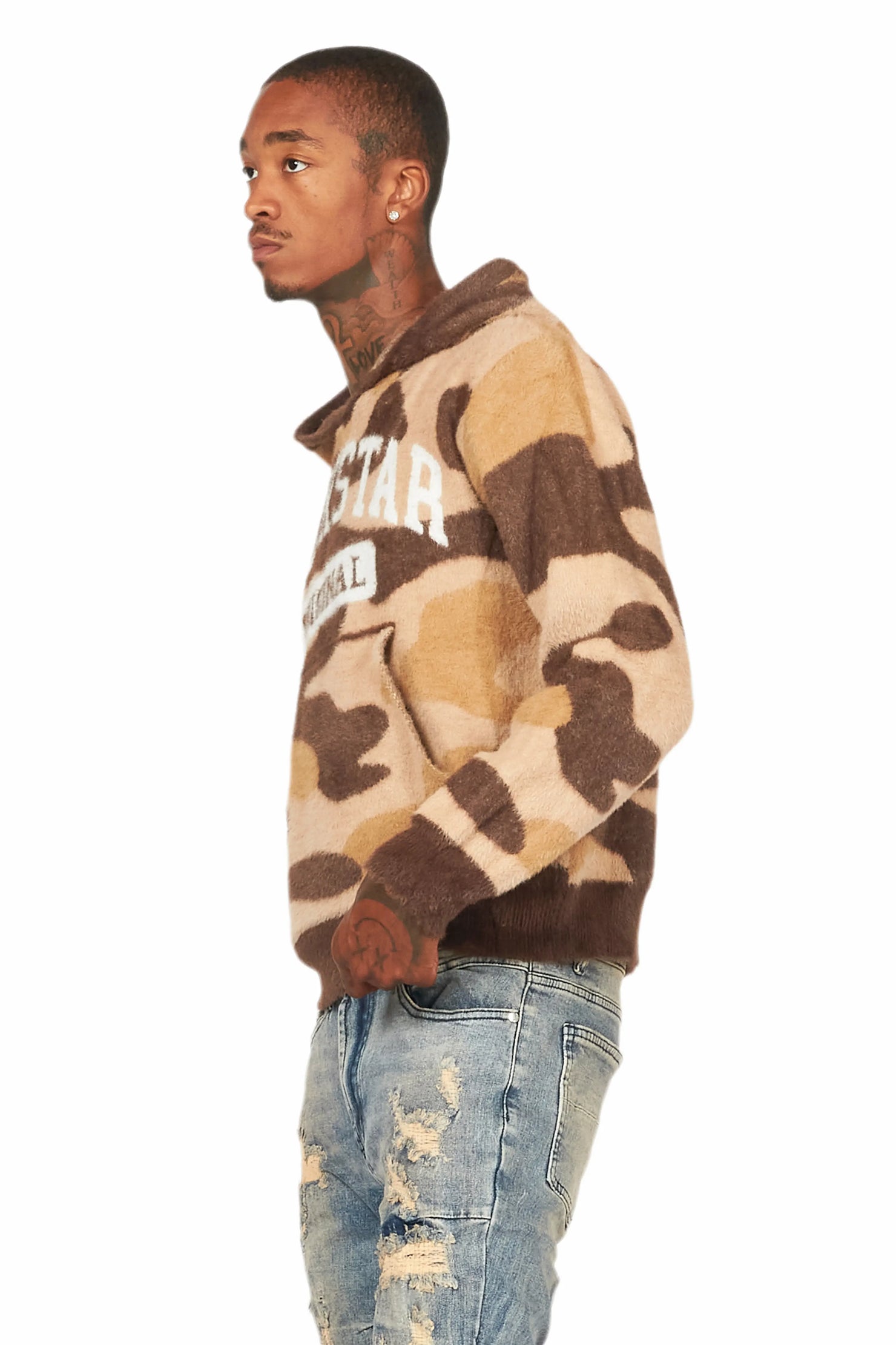 Damodar Camo Brown Knitted Mohair Hoodie