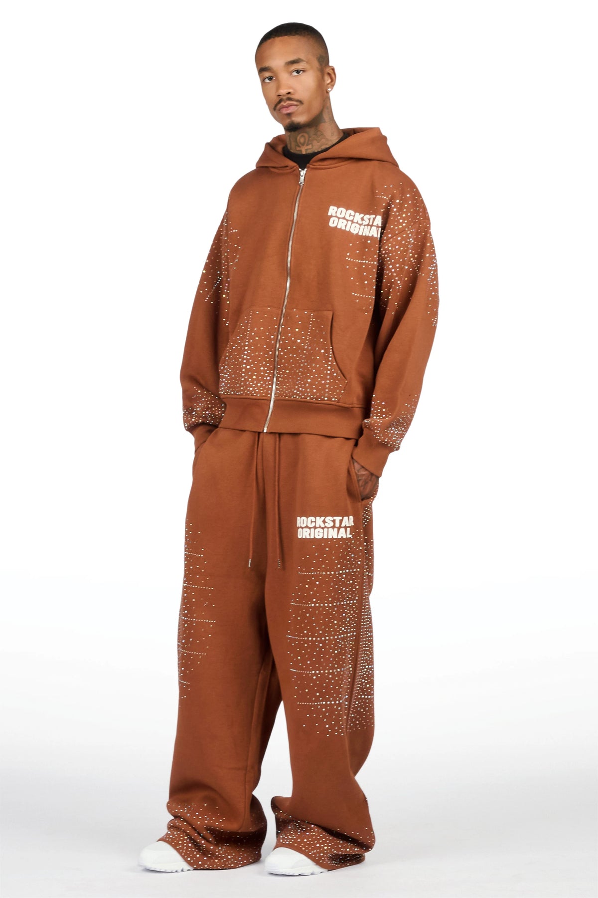 Eoghan Brown Rhinestone Hoodie/Baggy Pant Track Set