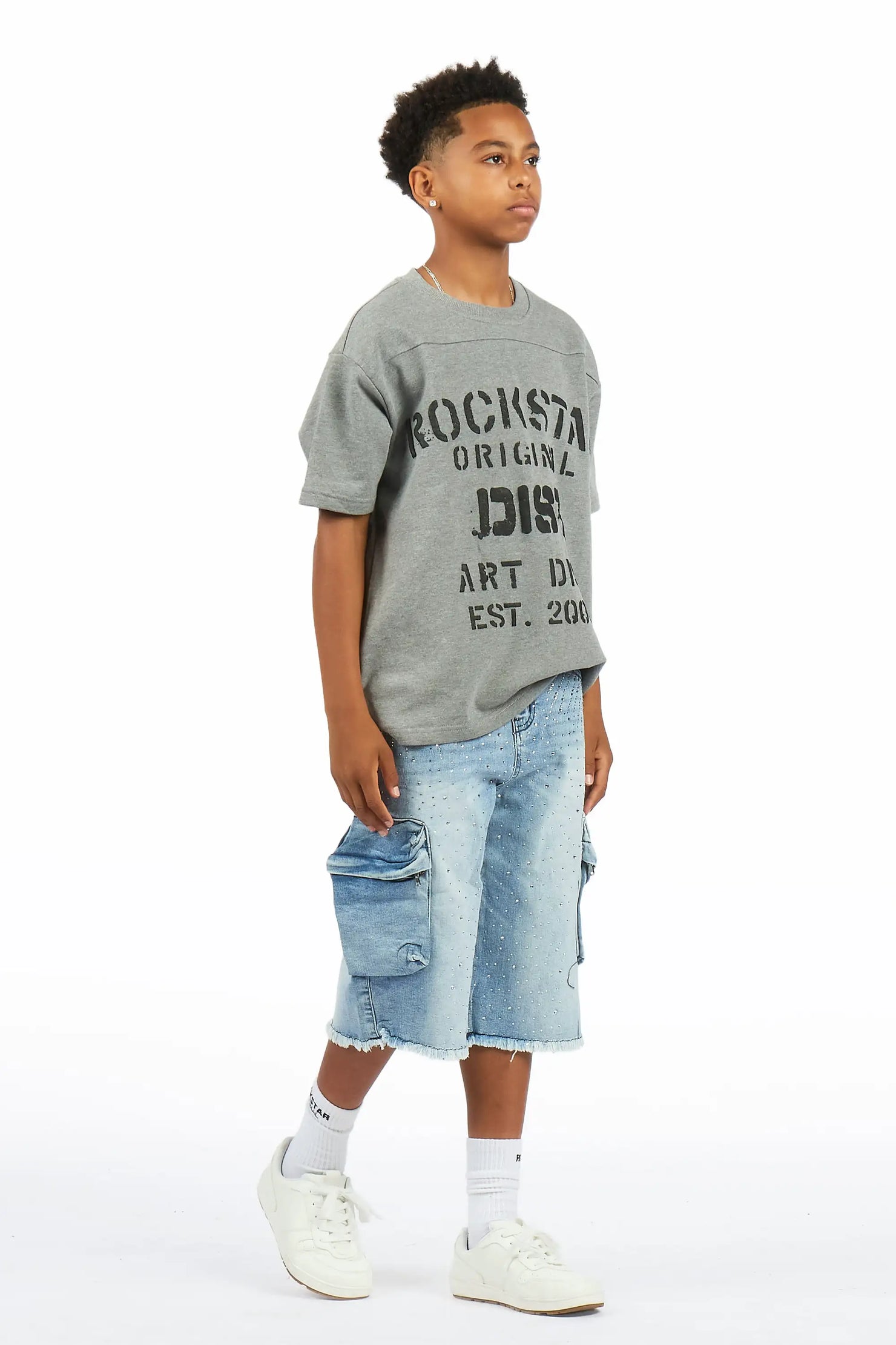 Boys Grand Light Wash Rhinestone Jort