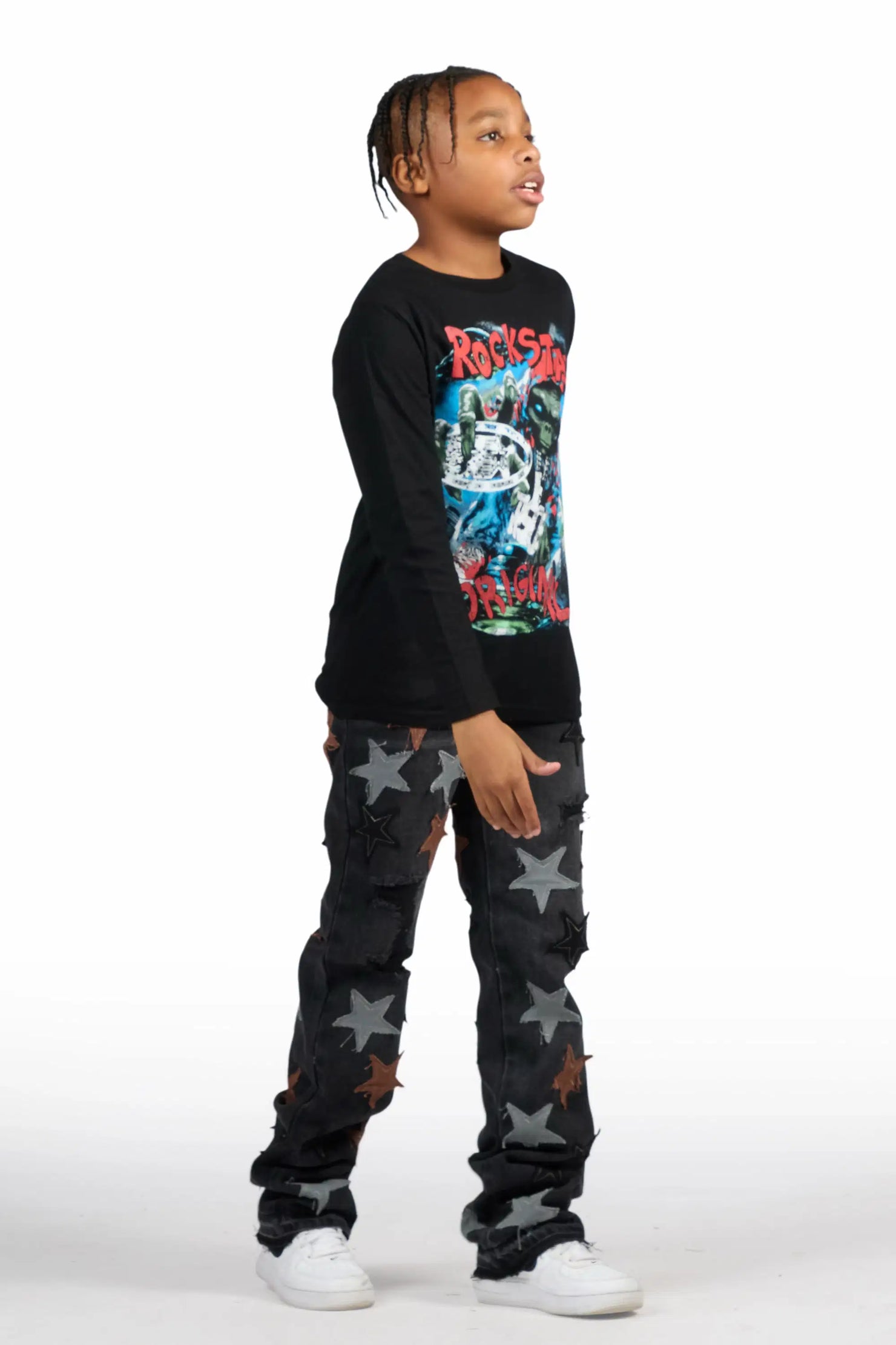 Boys StarLane Dark Grey Stacked Flare Jean