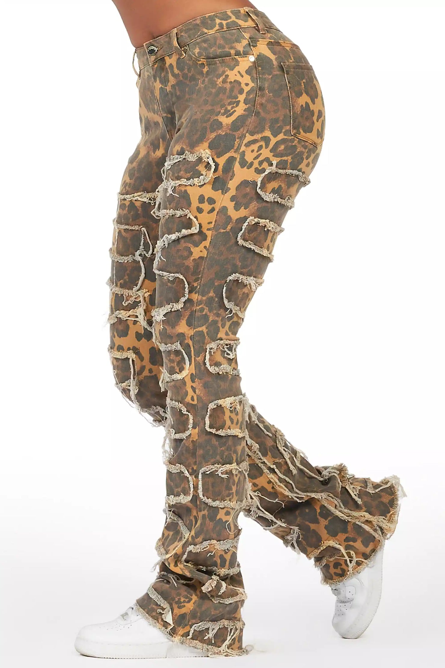 Zariyah Cheetah Stacked Flare Jean
