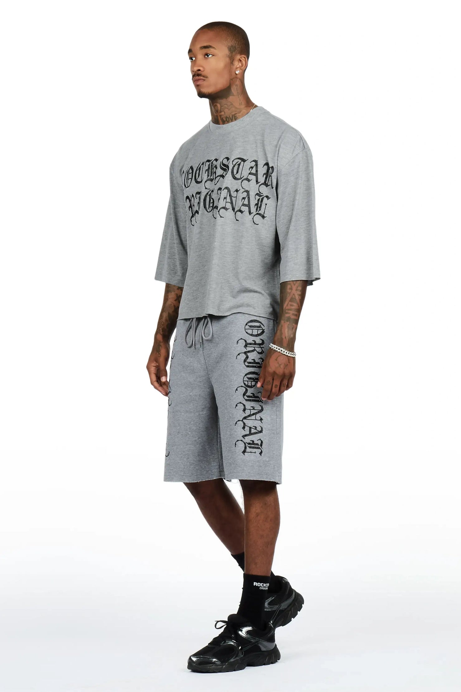 Dazzle Heather Grey Rhinestone T-Shirt/Short Set