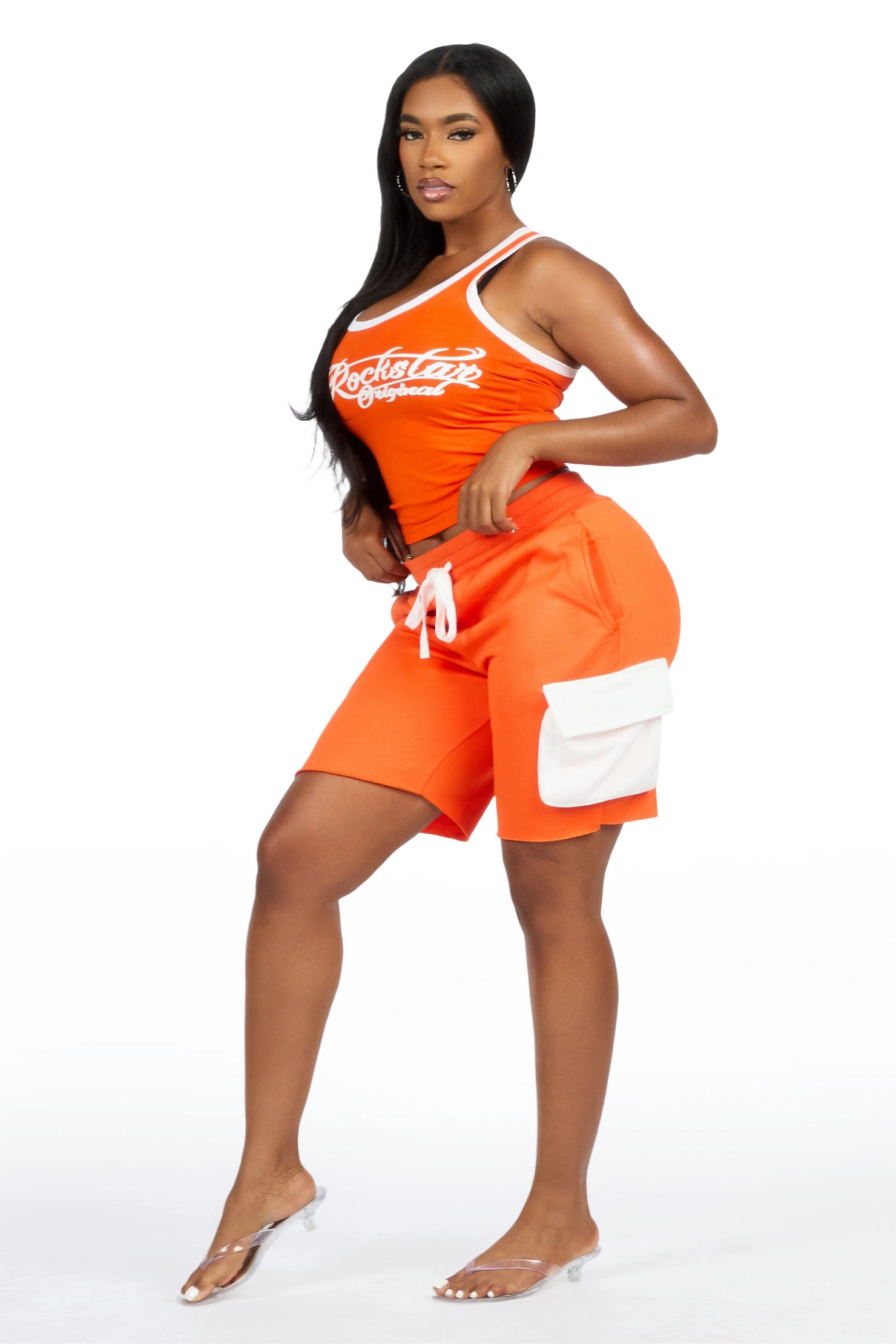 Charise Orange Tank Cargo Short Set