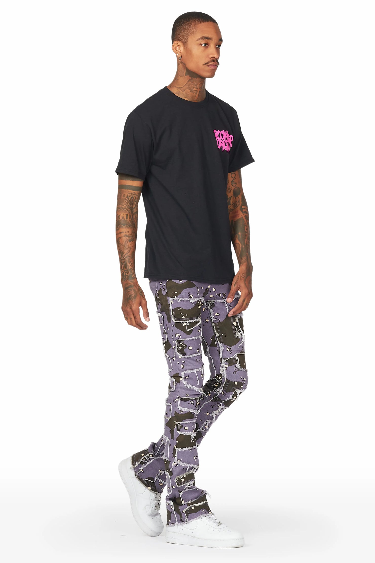 Shake Purple Camo Stacked Flare Jean