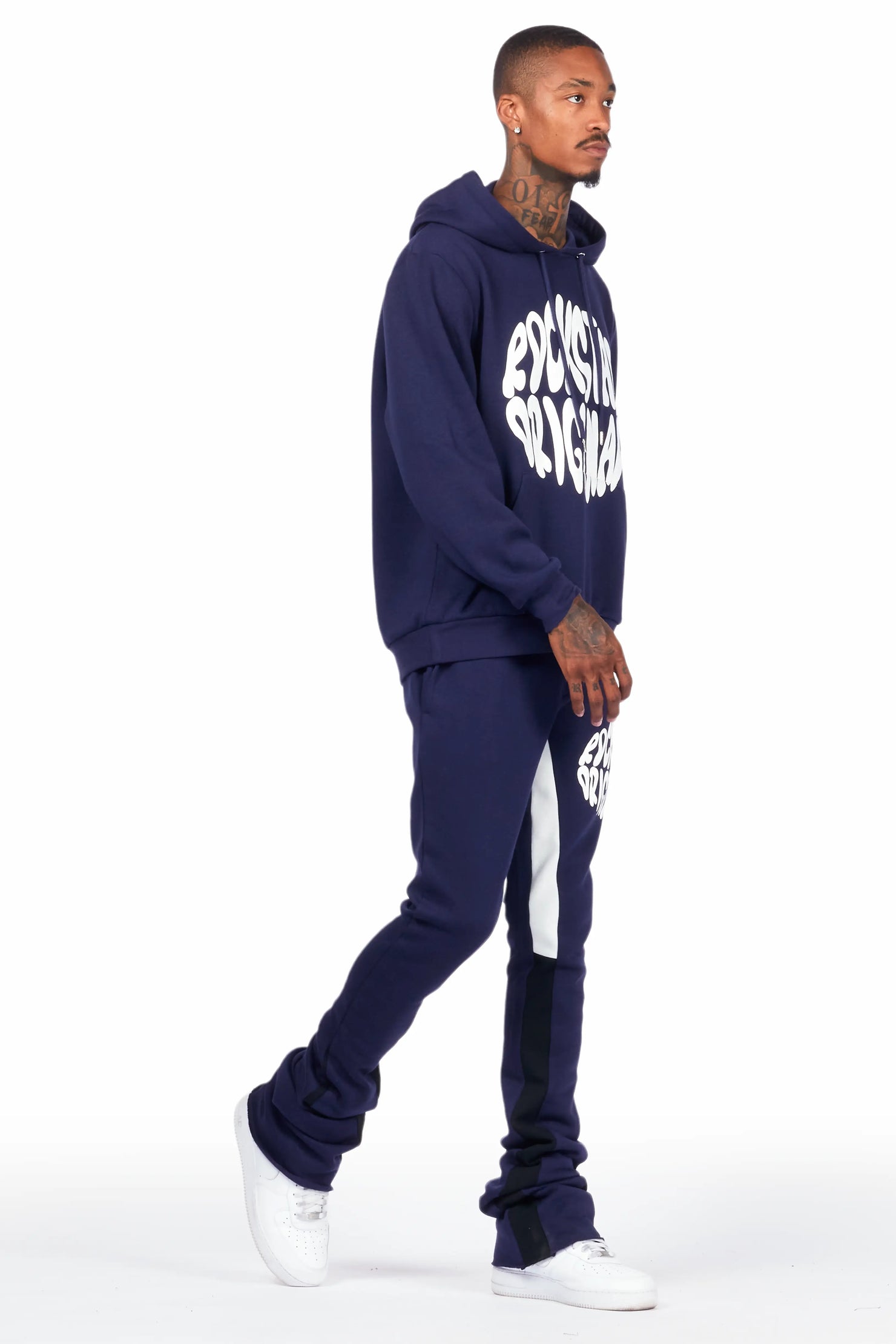 Sky Navy Graphic Hoodie/Super Stacked Pant Set