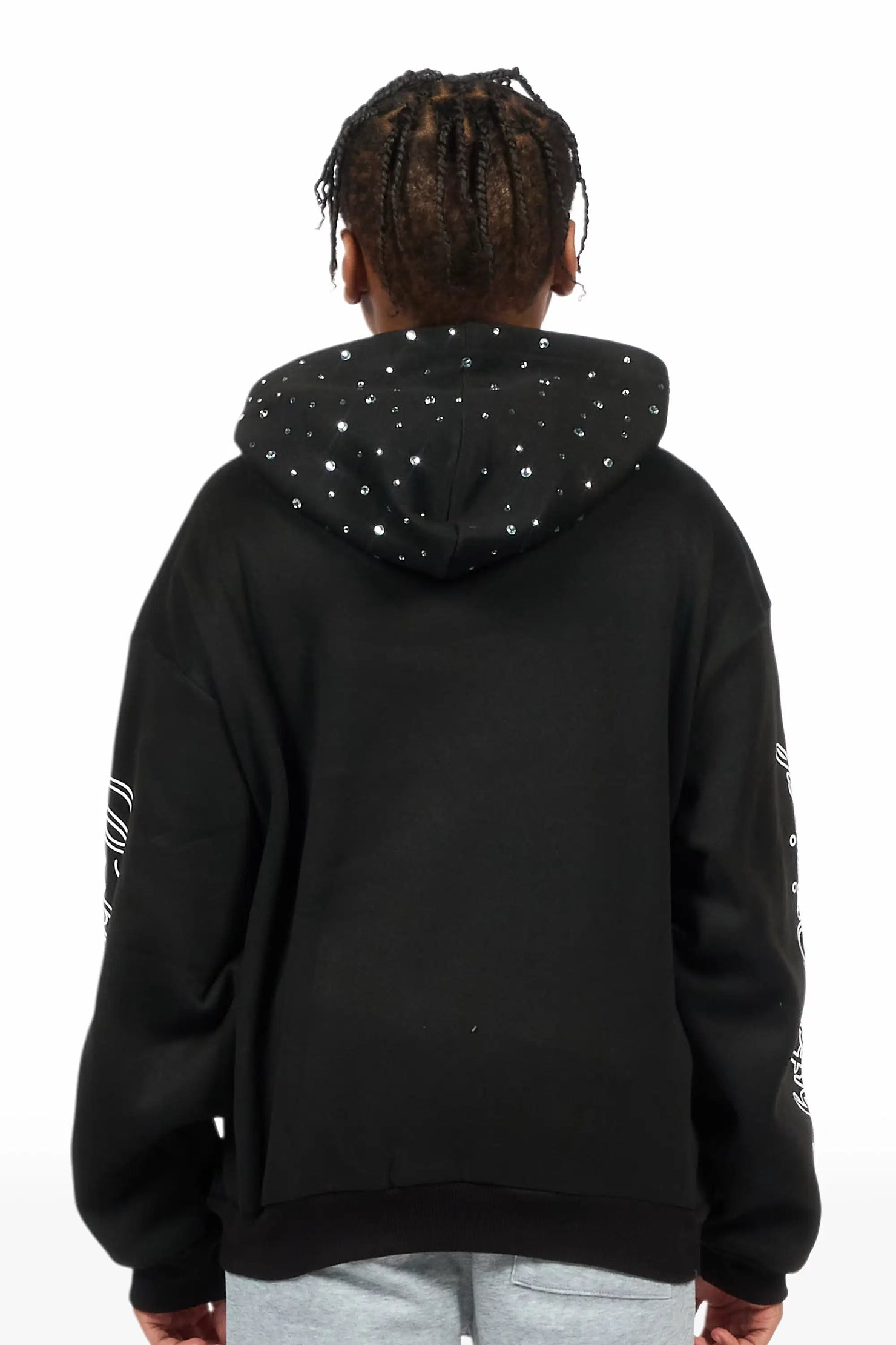 Boys Alvino Black Rhinestone Zip Up Hoodie