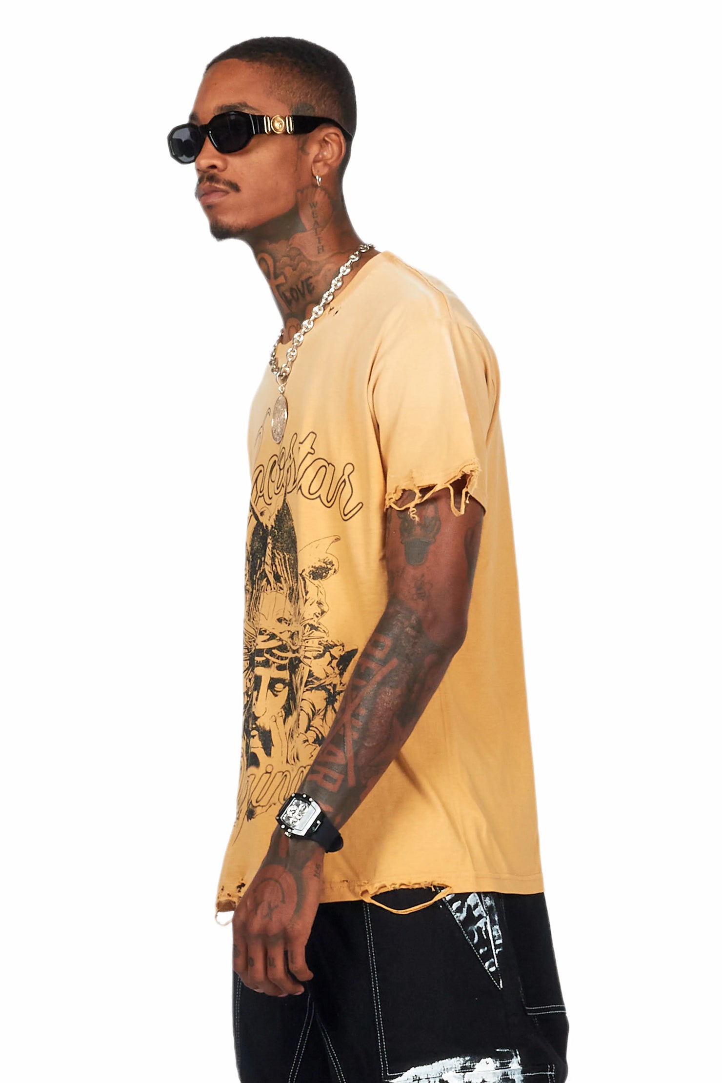 Finna Beige Oversized Graphic T-Shirt