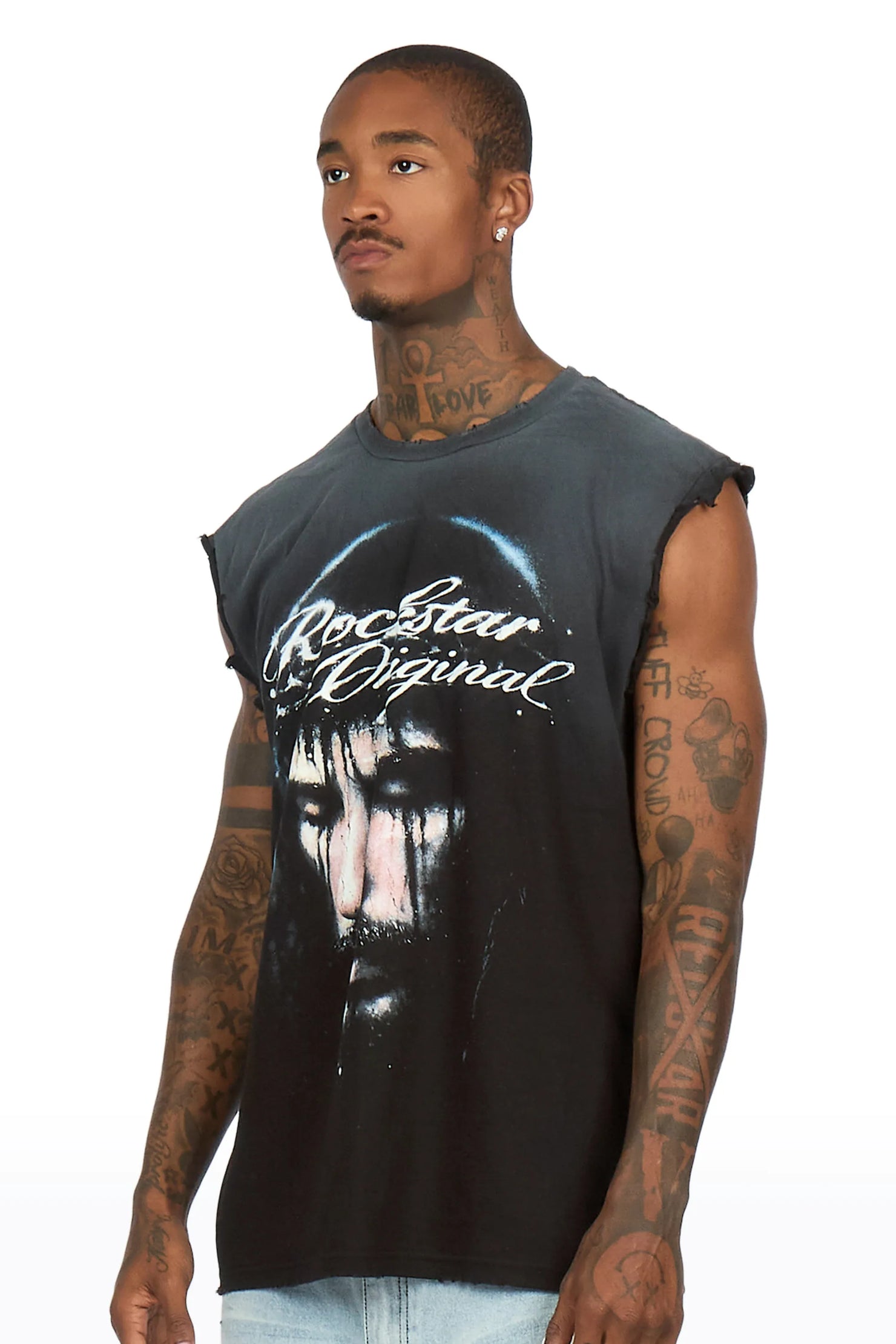 Graves Black Oversized Cut Off T-Shirt