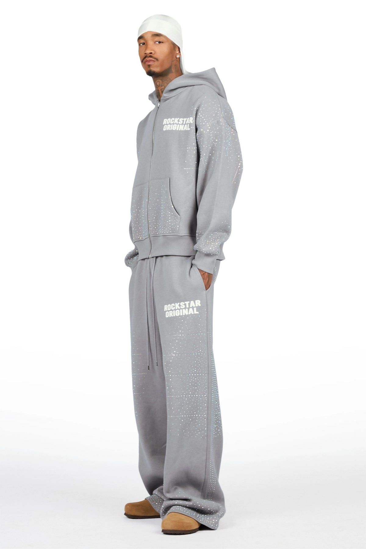 Eoghan Charcoal Rhinestone Hoodie/Baggy Pant Track Set