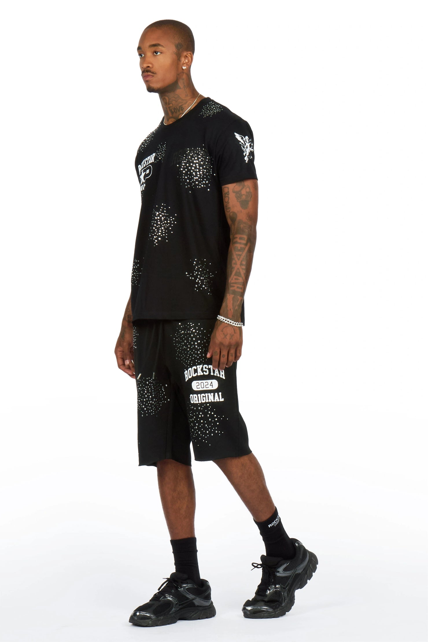 Gutta 2.0 Black/Black Rhinestone T-Shirt/Short Set