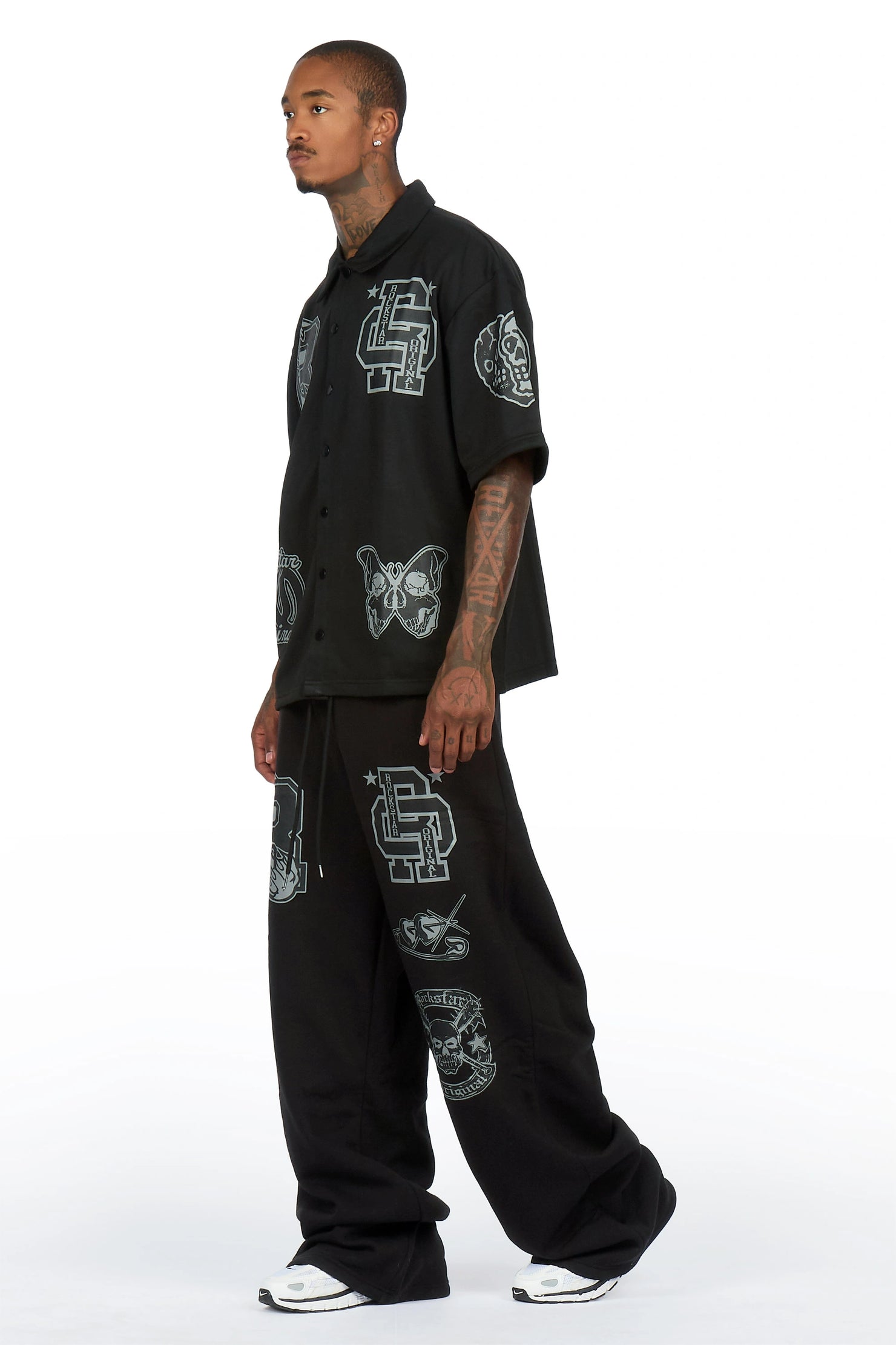 Igor Black Crop Boxy Shirt/Fleece Baggy Track Set