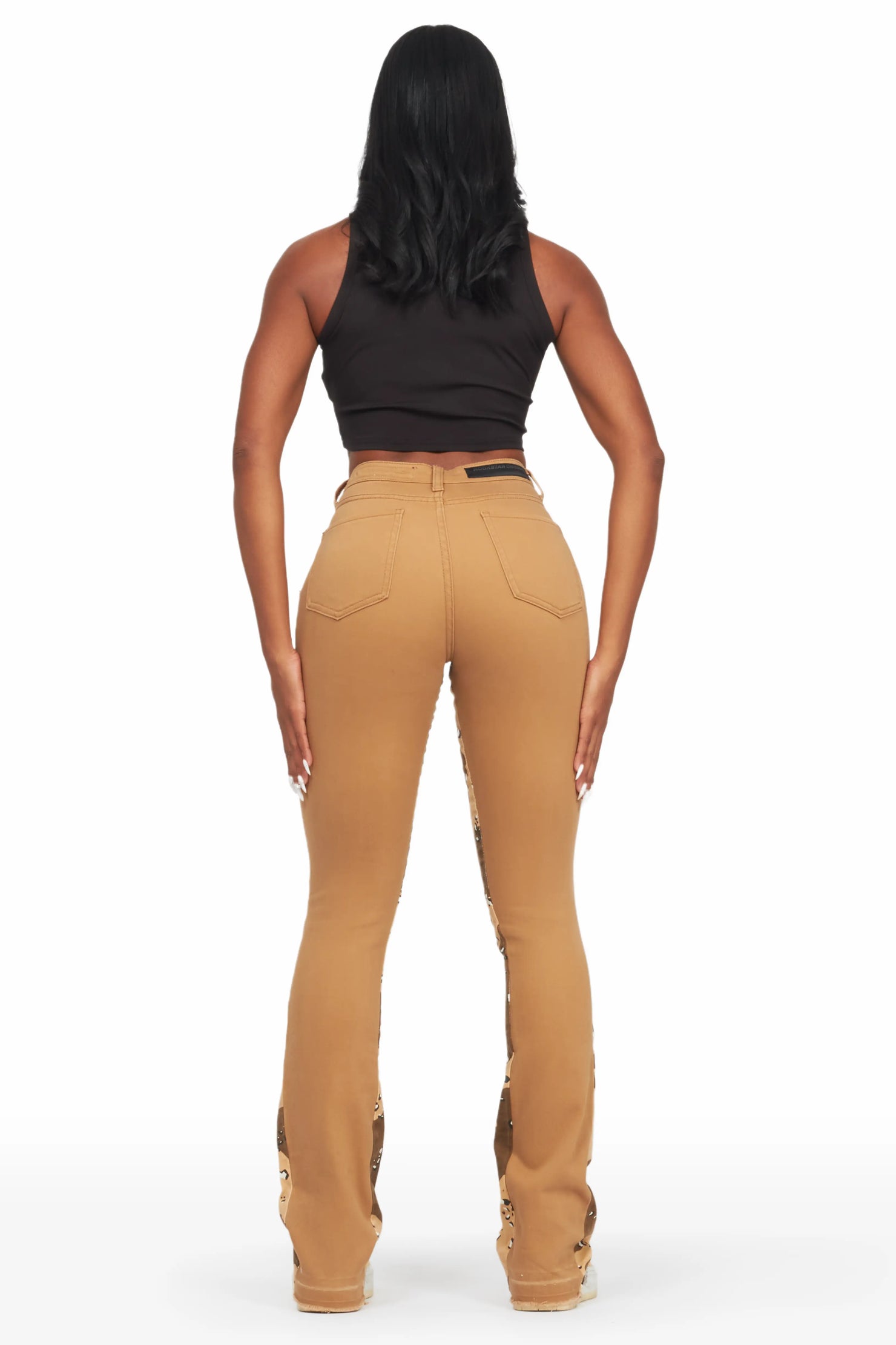 Khaleesy Tan/Camo Stacked Flare Jean