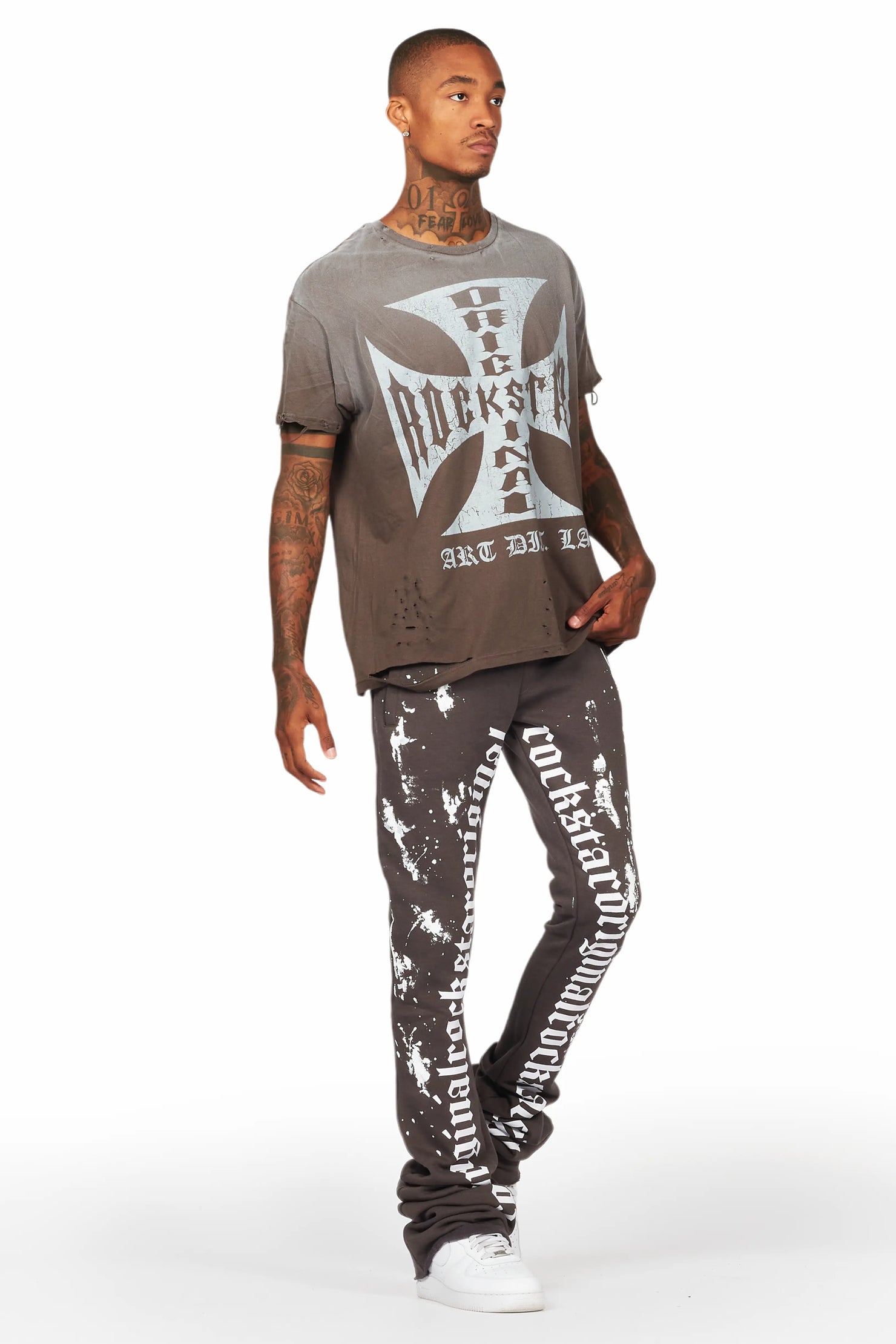 Adwin Painter Vintage Grey Super Stacked Flare Pants