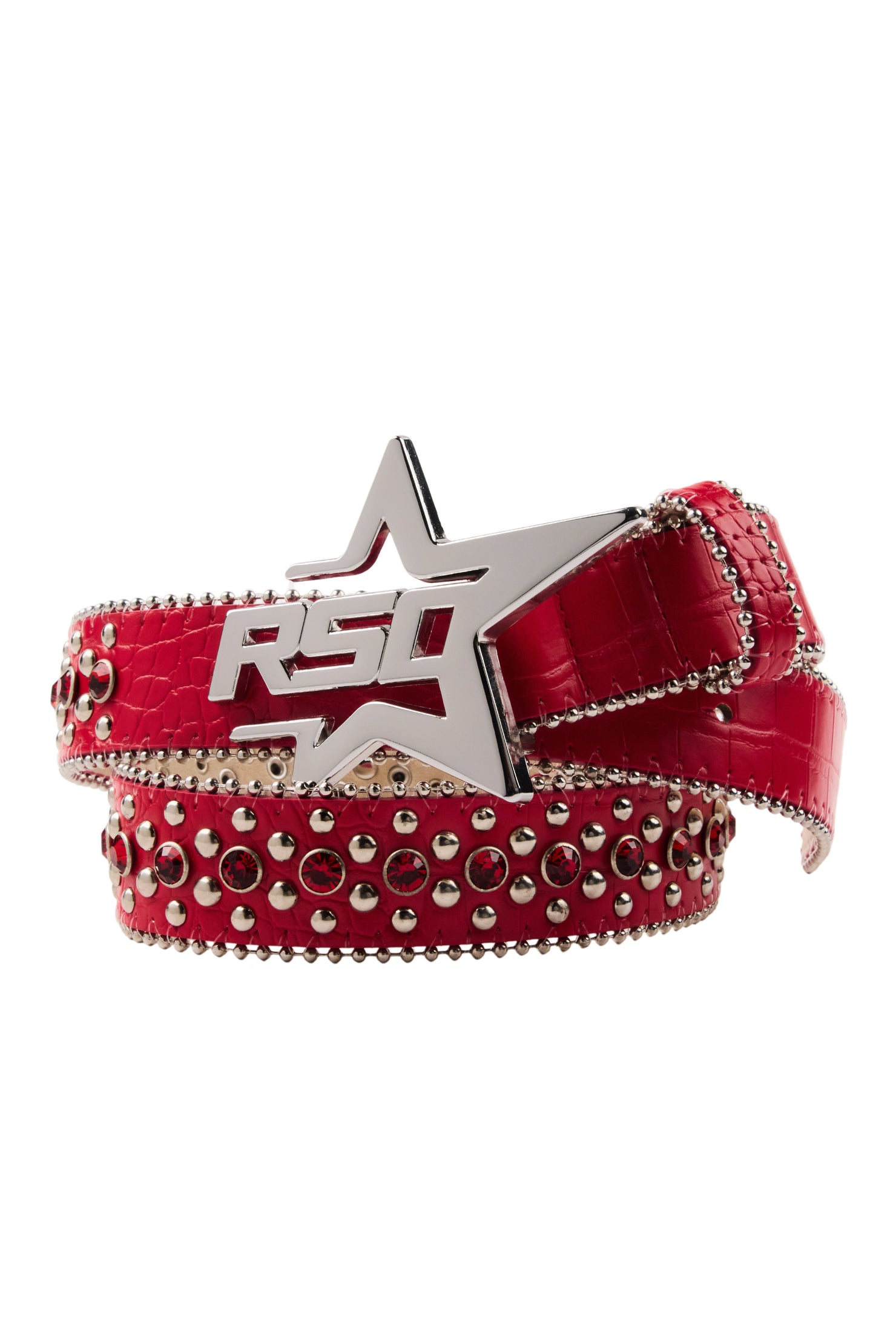 Normandie Red Rhinestones Rockstar Logo Belt