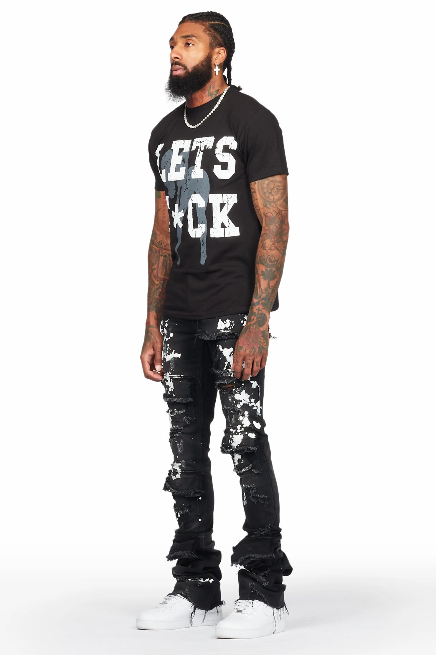 Landis Black Painter Super Stacked Flare Jean