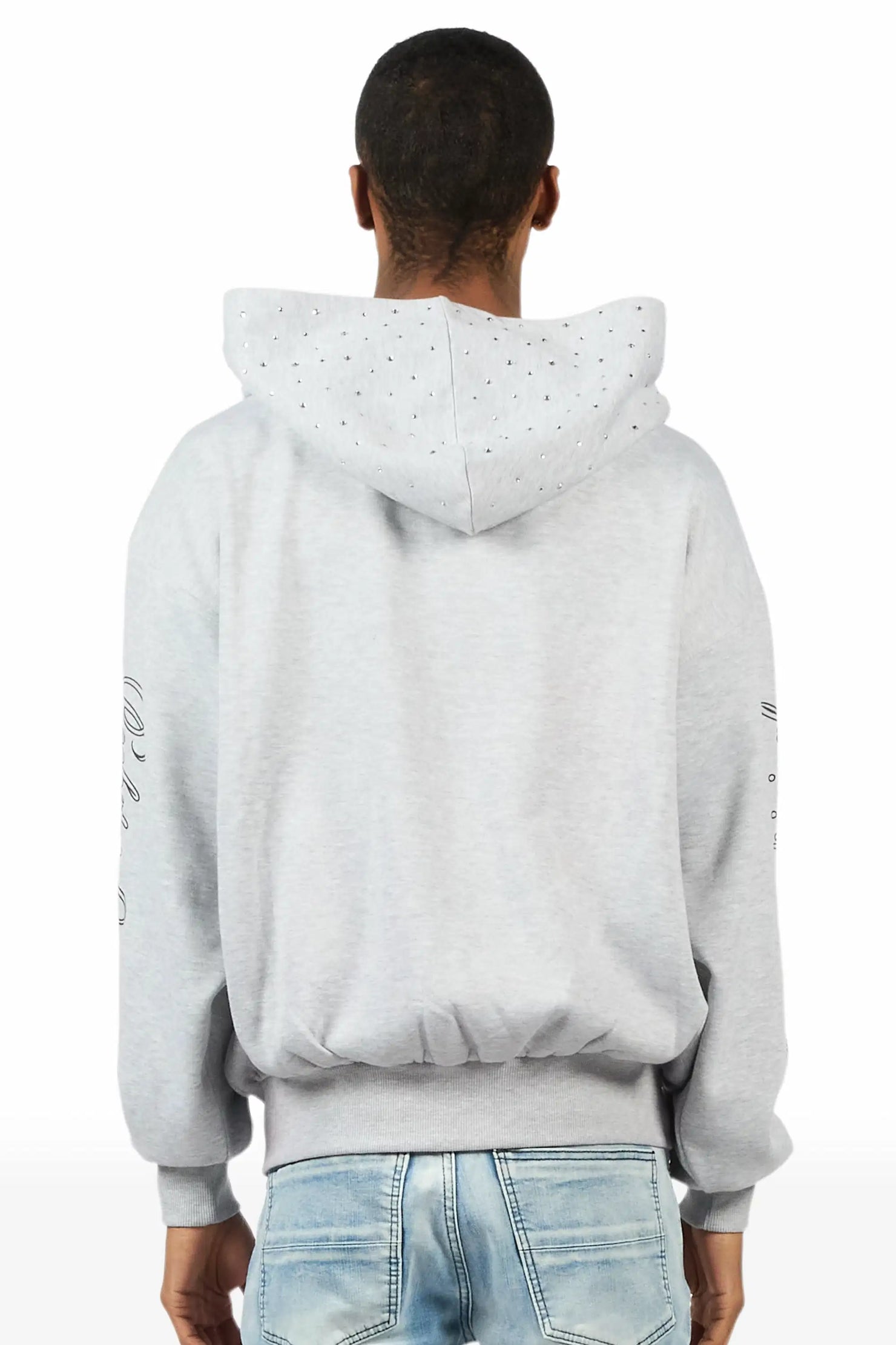 Dripped Heather Grey Rhinestone Hoodie