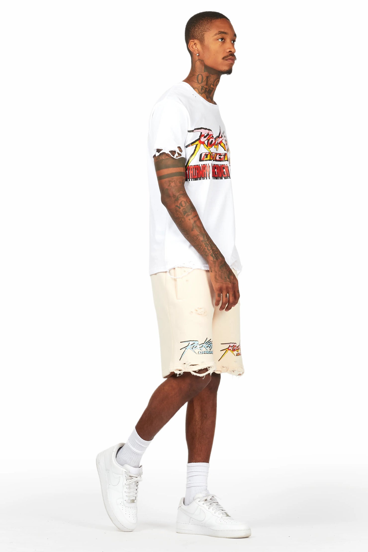 Iram White/Beige T-Shirt Short Set