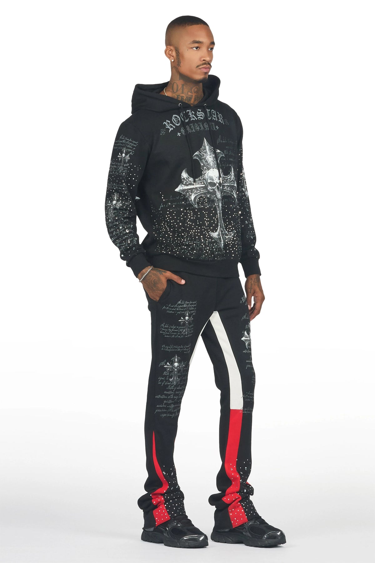 Bowman Black/Multi Rhinestone Hoodie/Stacked Flare Track Set