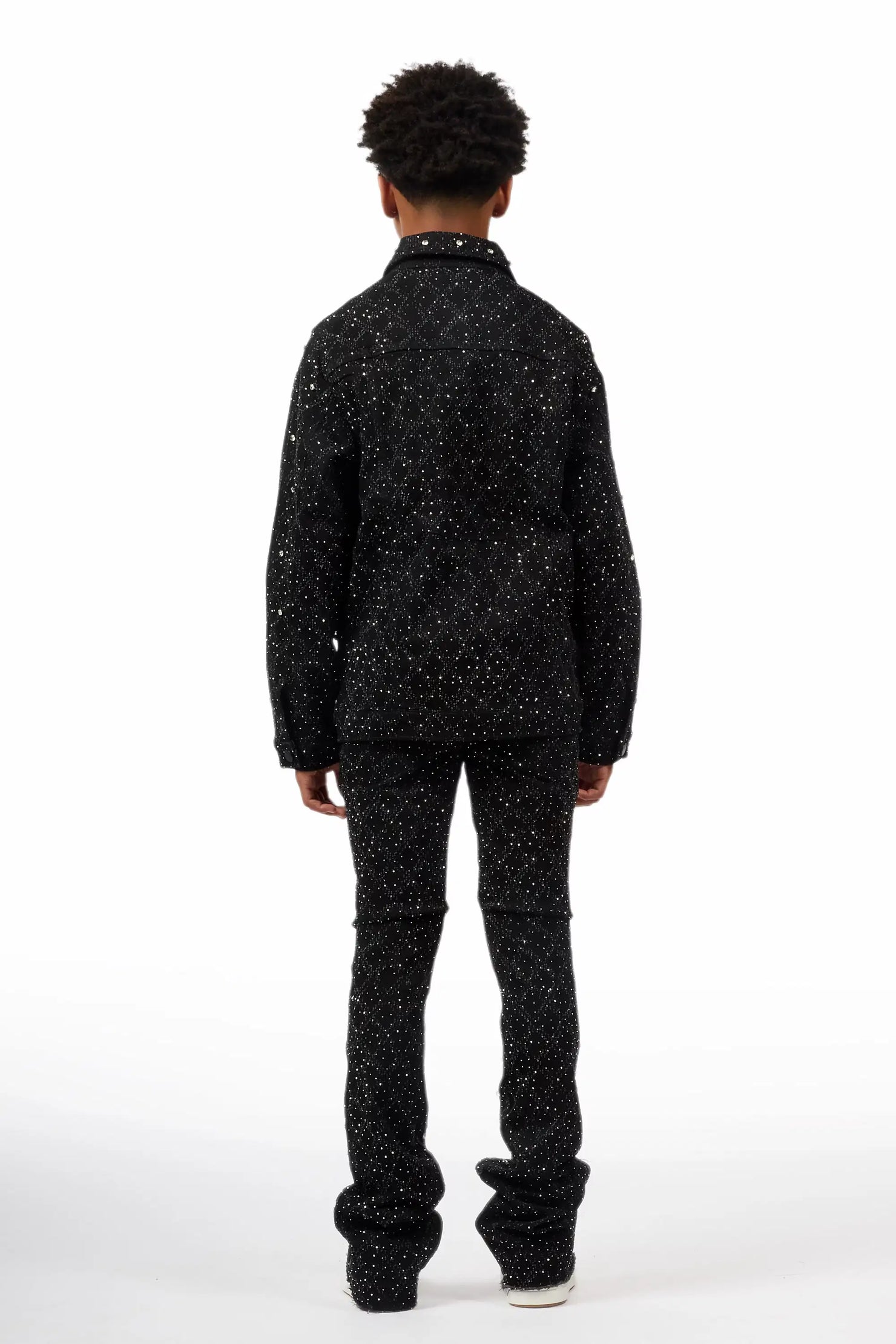 Boys Sareka Black Rhinestone Denim Jacket & Sareka Stacked Jean Set