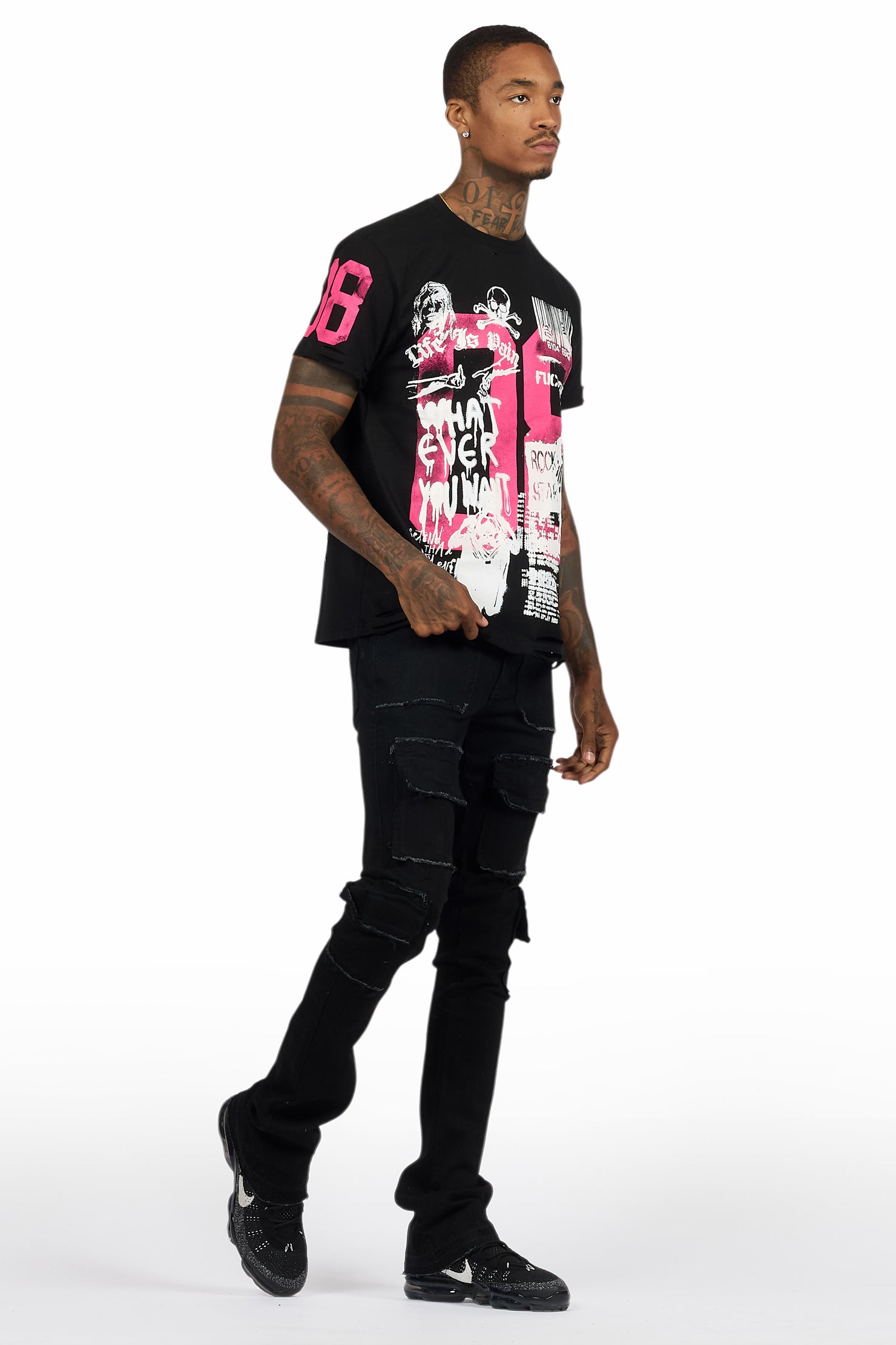 Grill Black T-Shirt/Stacked Flare Cargo Jean