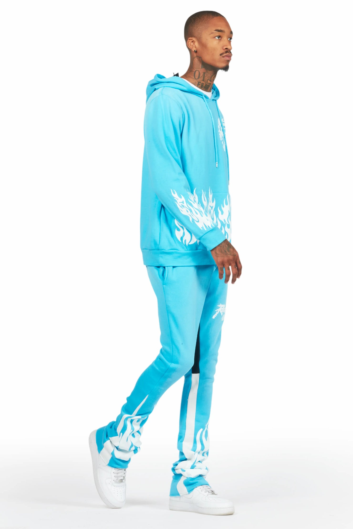 Bubble Blue Stacked Flare Hoodie Track Set