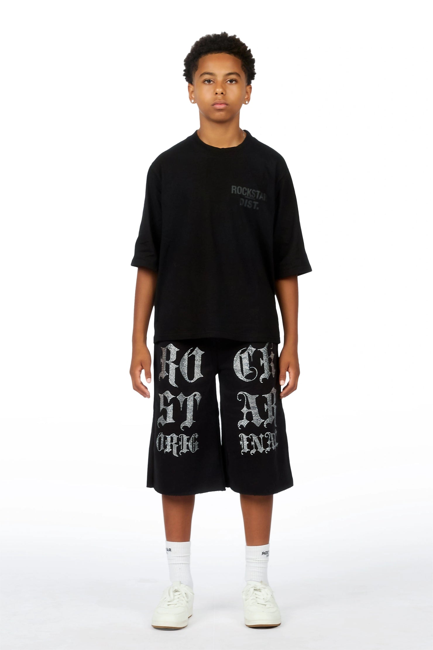Boys Teiario Black Rhinestone Track Short
