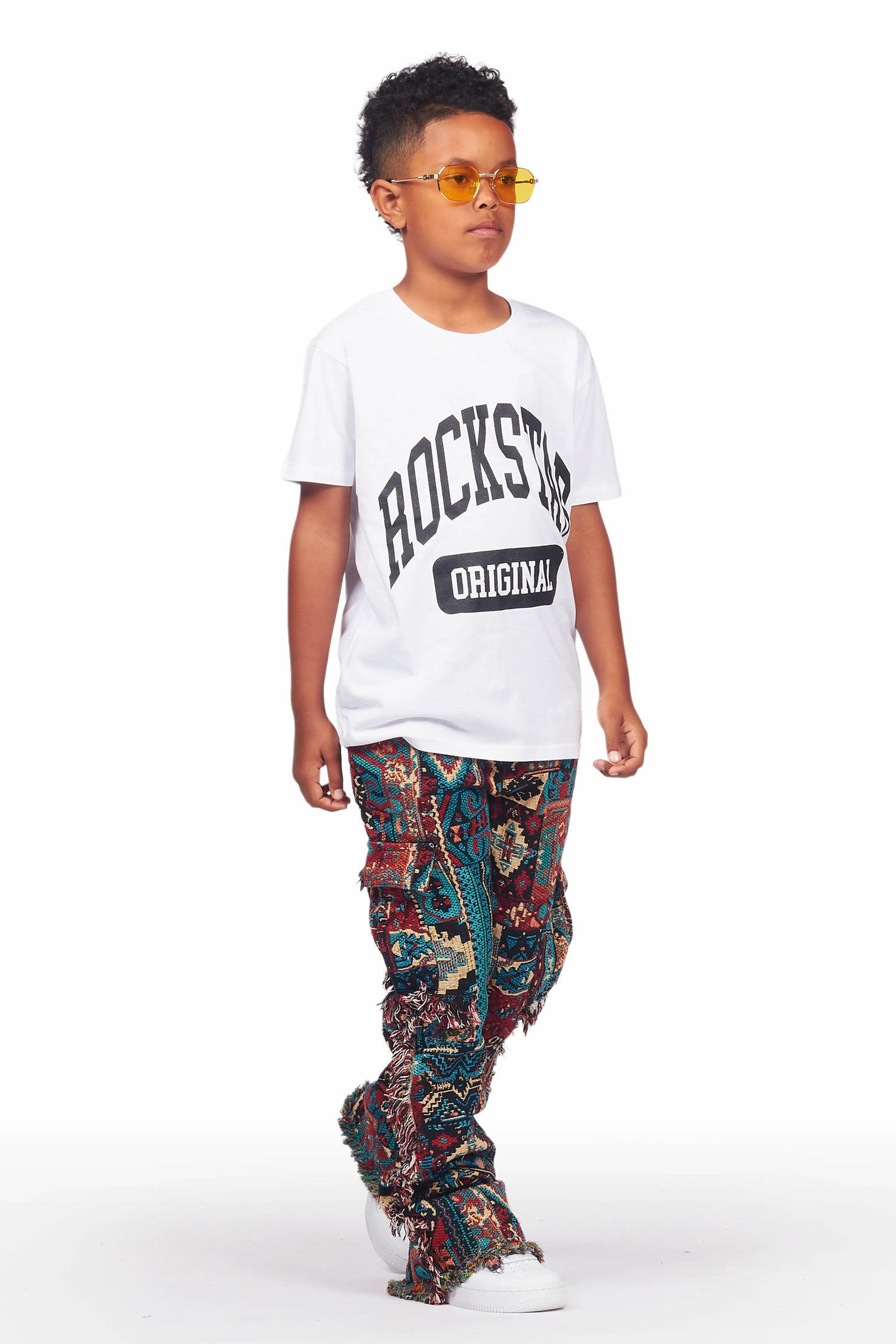 Boys Ayami Red Slim Tapestry Flare Pants