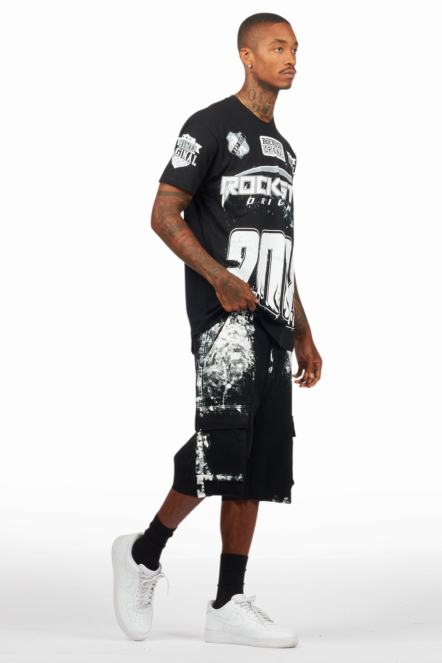 Amos Black/White T-Shirt/Denim Short Set