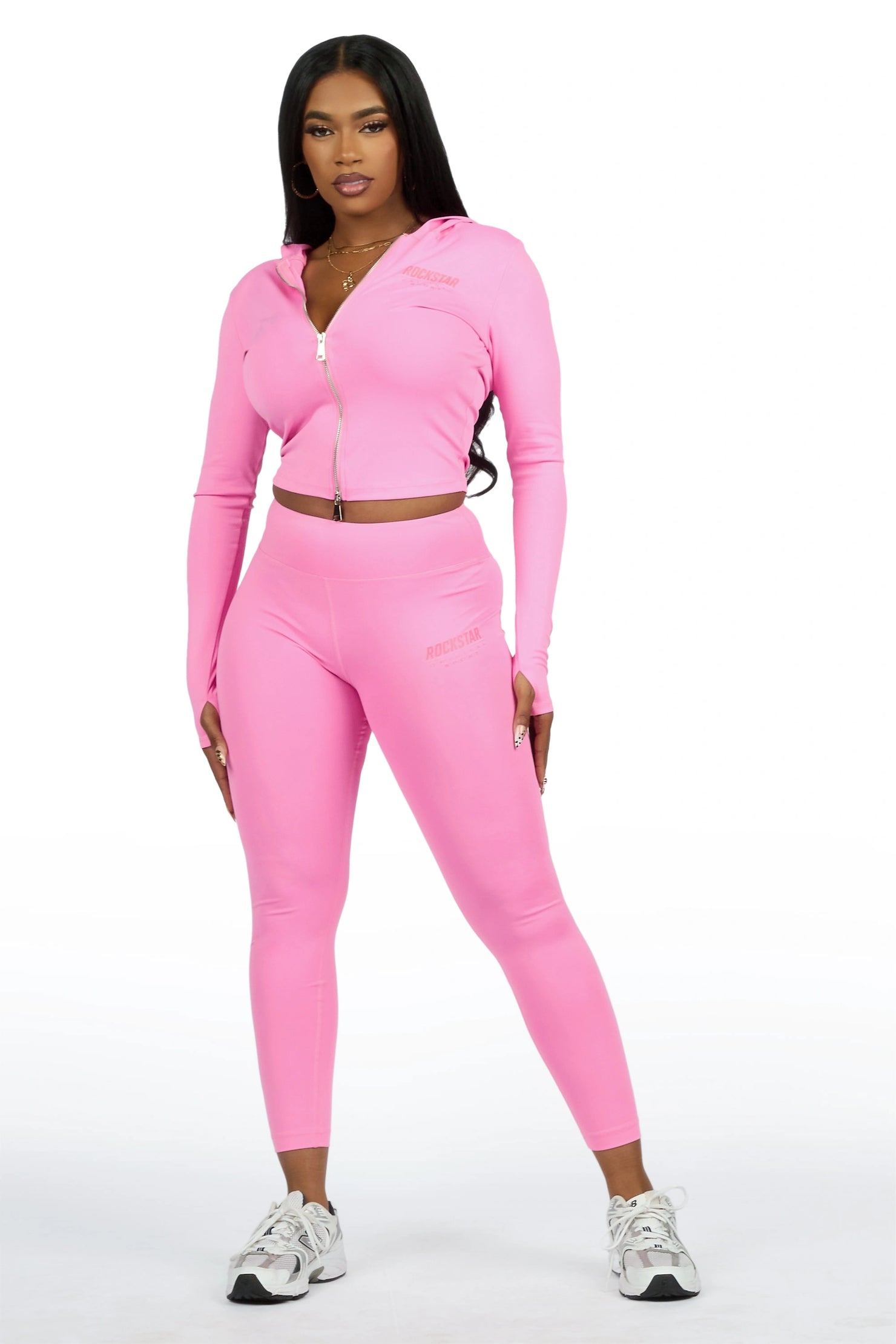 Sabitha Pink Zip Up Hoodie Legging Active Set
