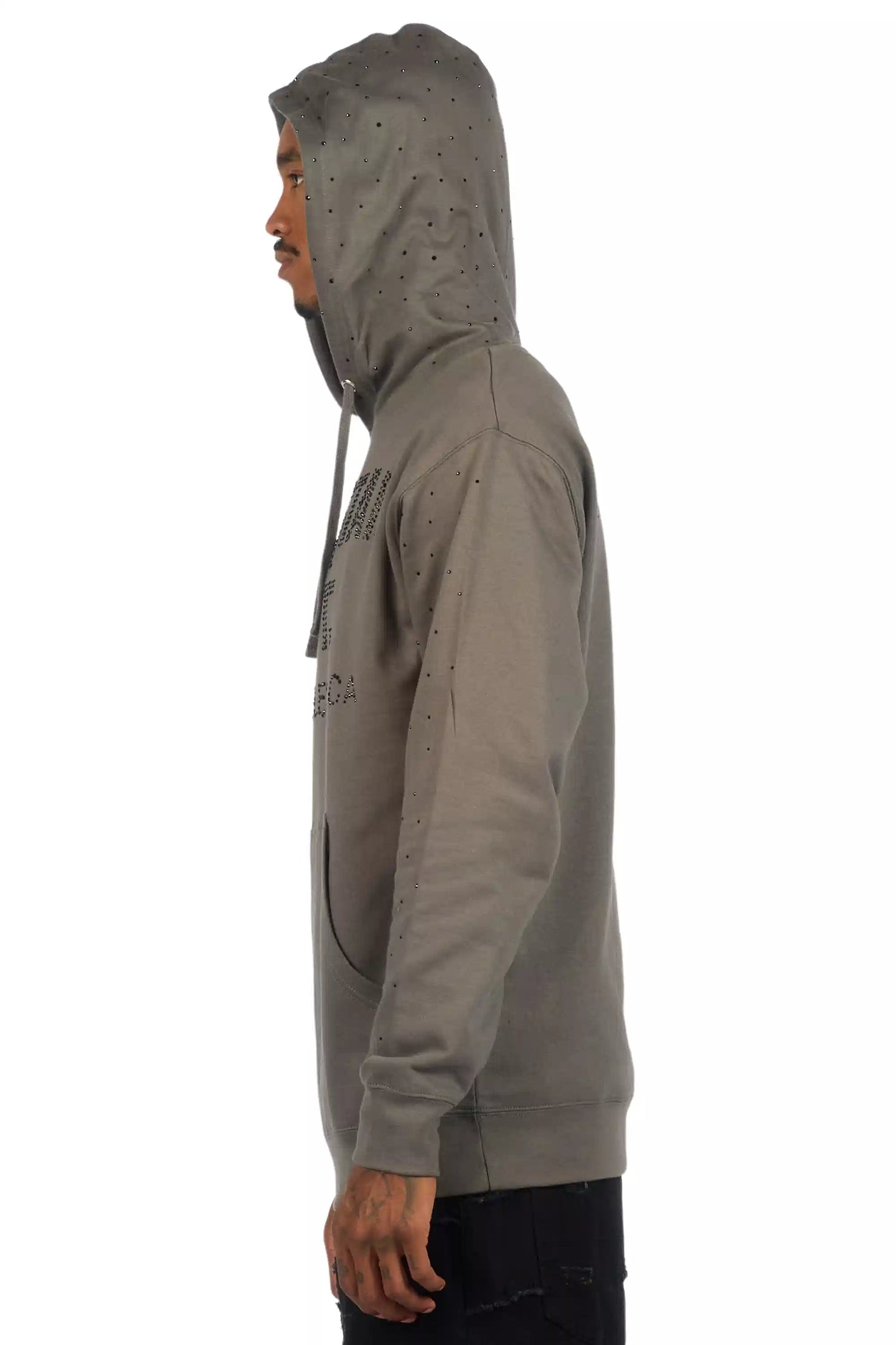 Thryll Heather Grey/Black Rhinestone Graphic Hoodie