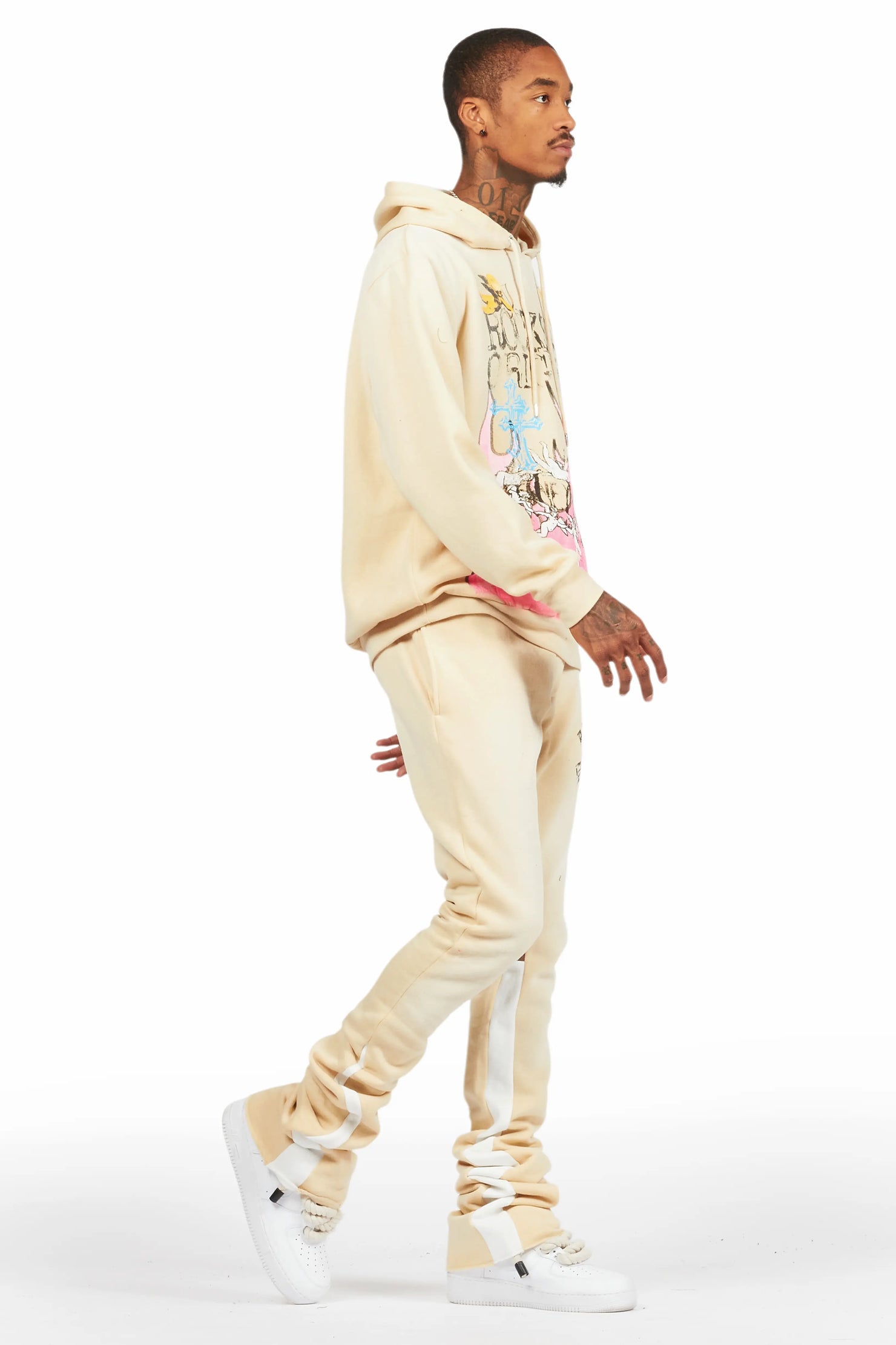 Boone Beige Super Stacked Hoodie Track Set