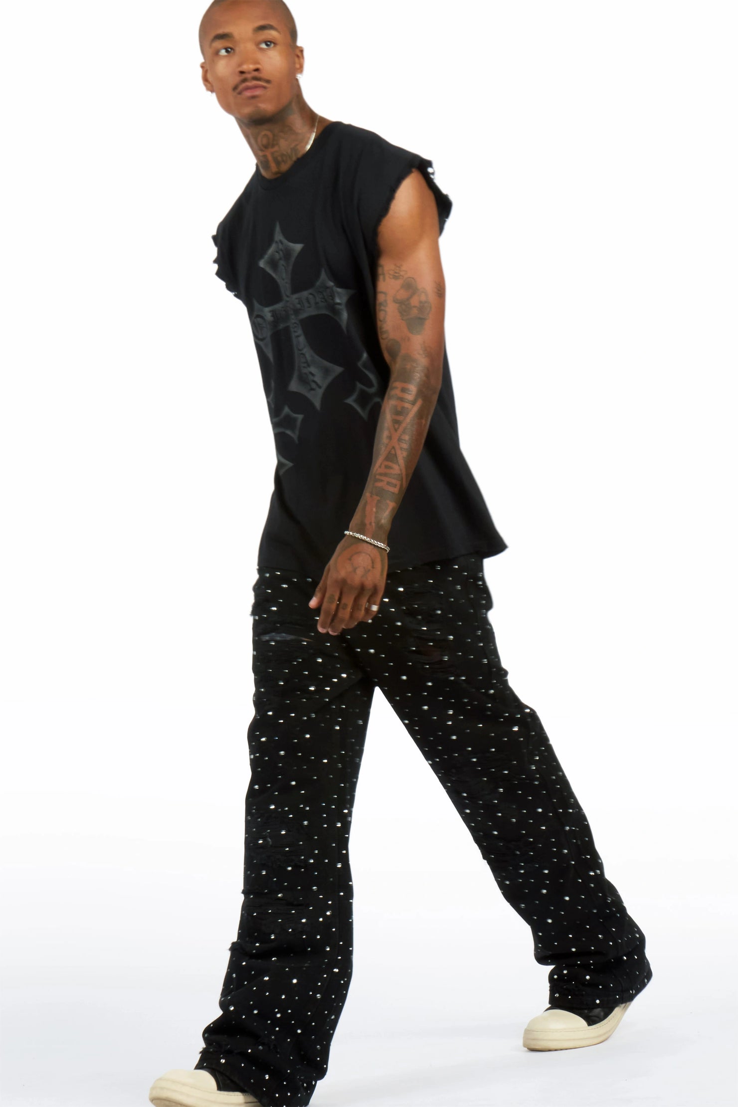 Iden Black Rhinestone Baggy Fit Jean
