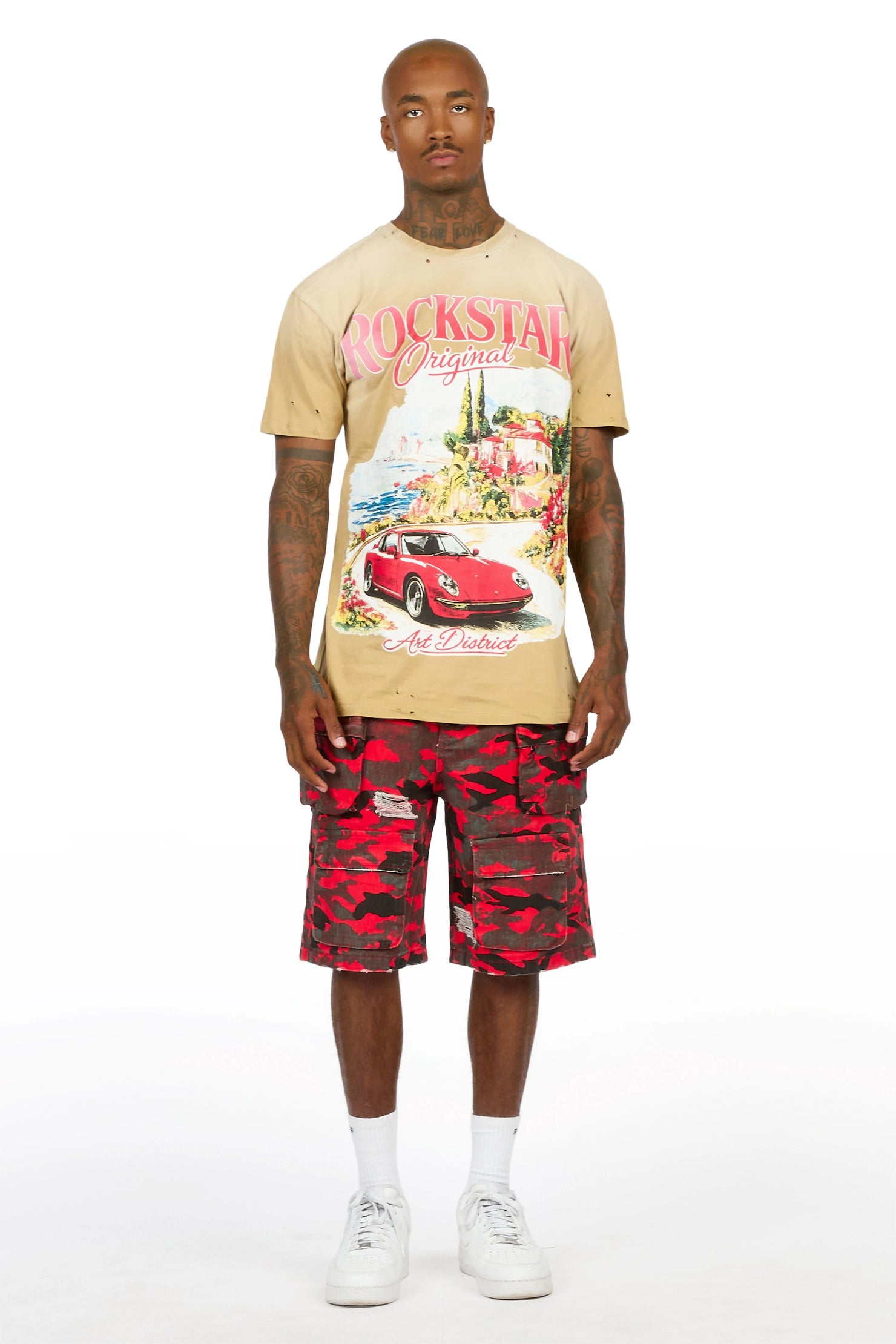 Savion Red Camo Denim Short