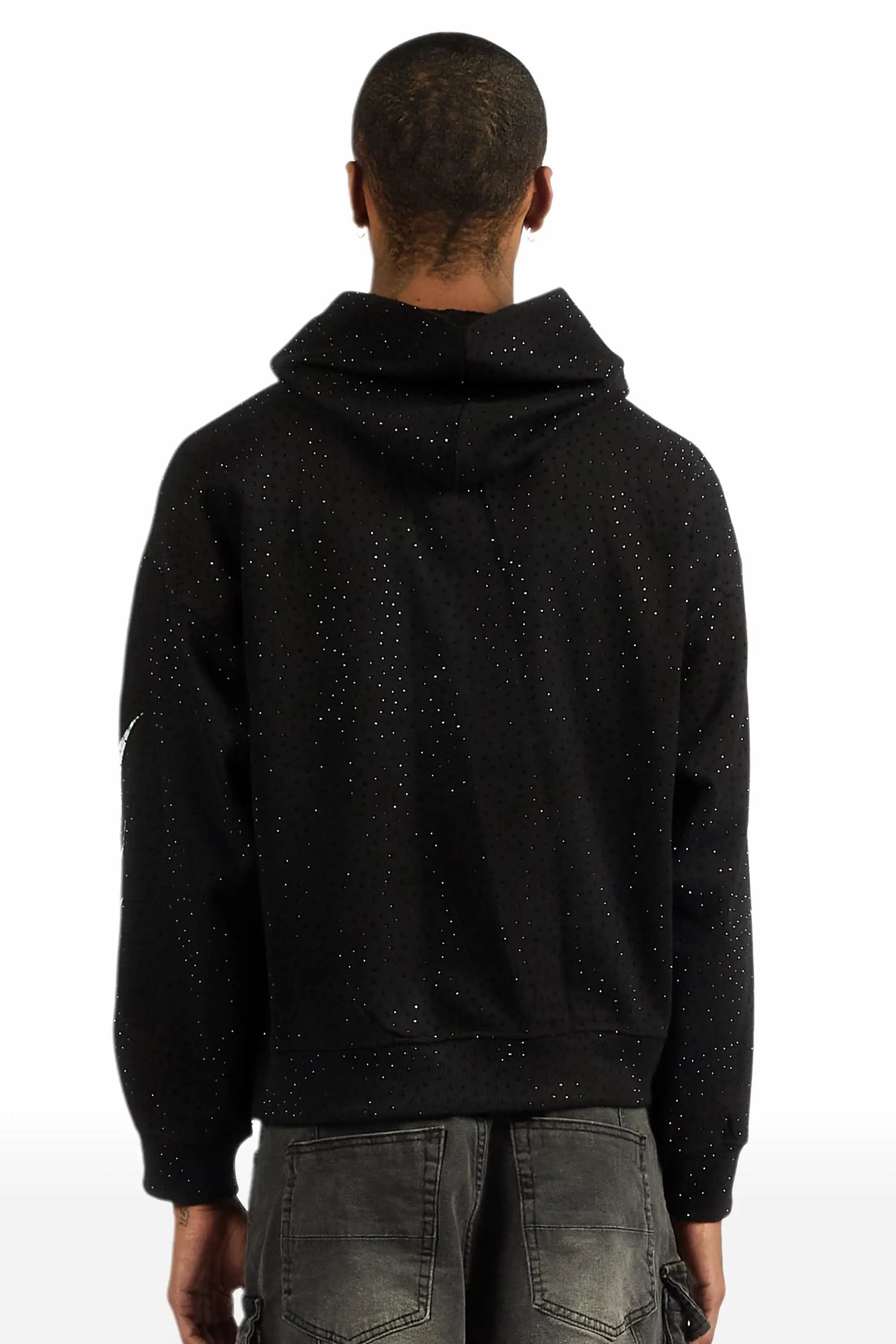 Flamur Black Rhinestone Oversized Hoodie