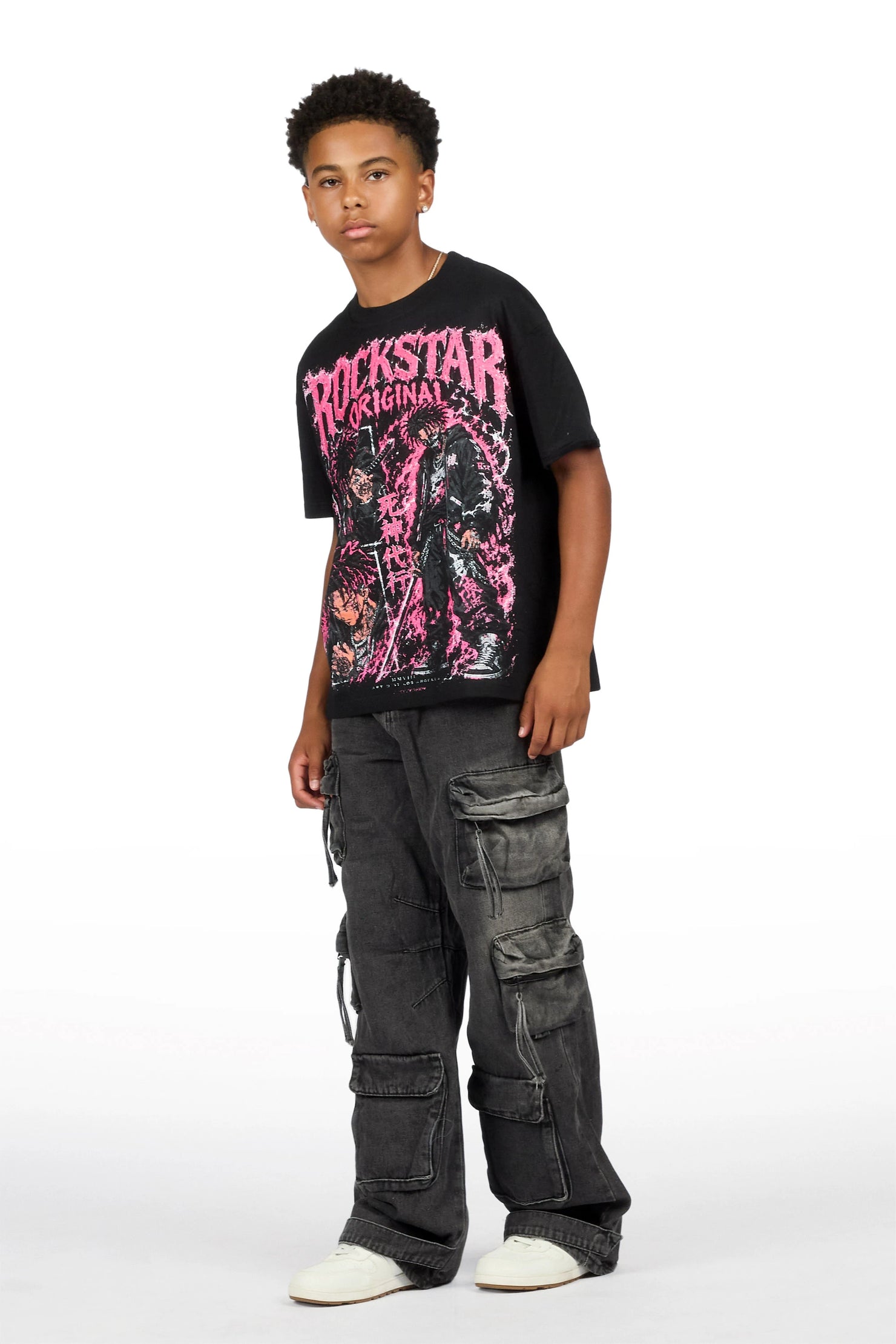 Boys Brasko Black/Dark Grey T-Shirt Baggy Jean Set