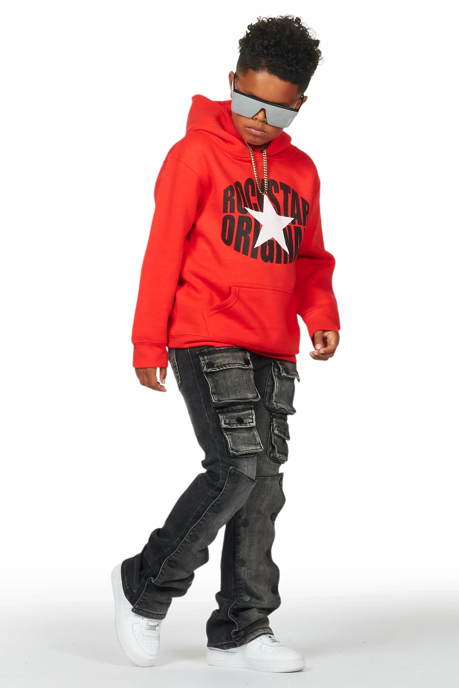 Boys Santana Dark Grey Stacked Flare Jean