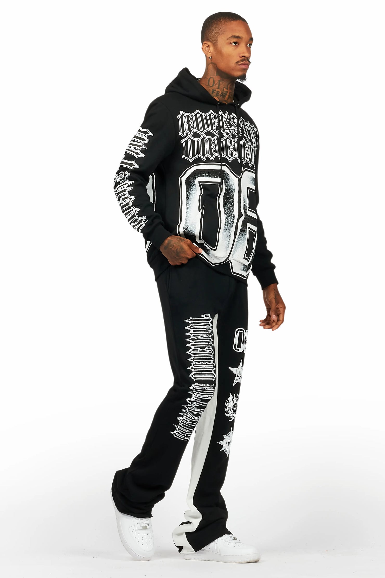 Alim Black/White Hoodie/Baggy Track Pant Set