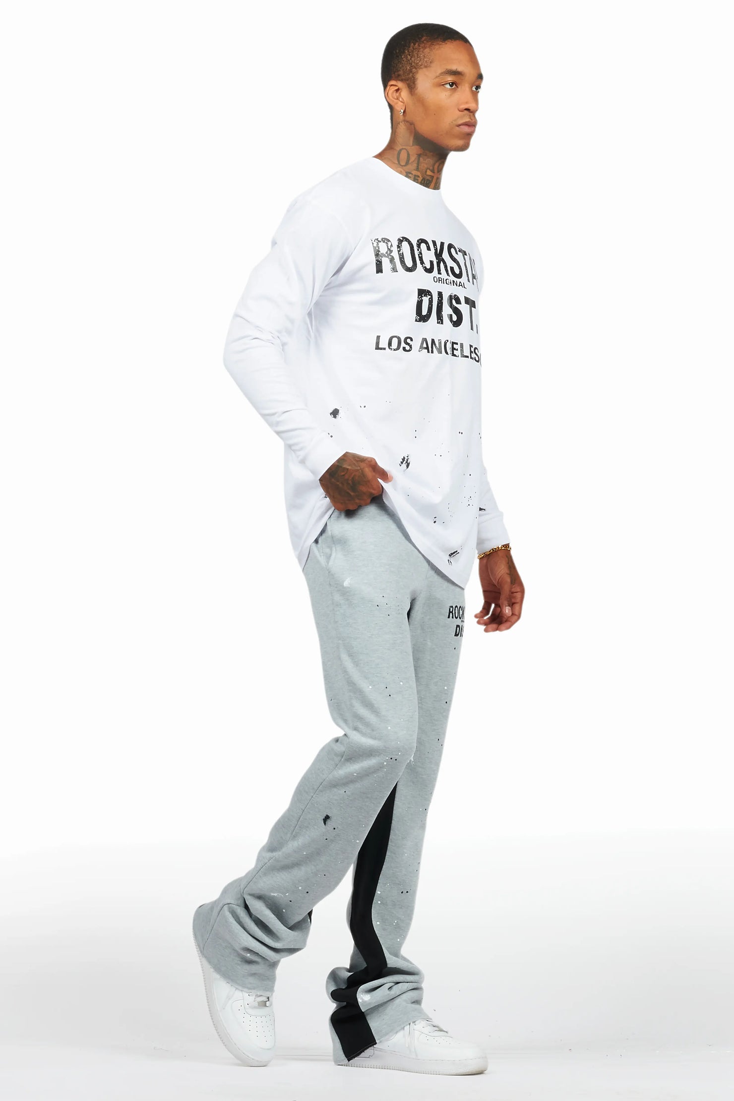 Scottie White/Grey Long Sleeve T-Shirt/Baggy Pant Set