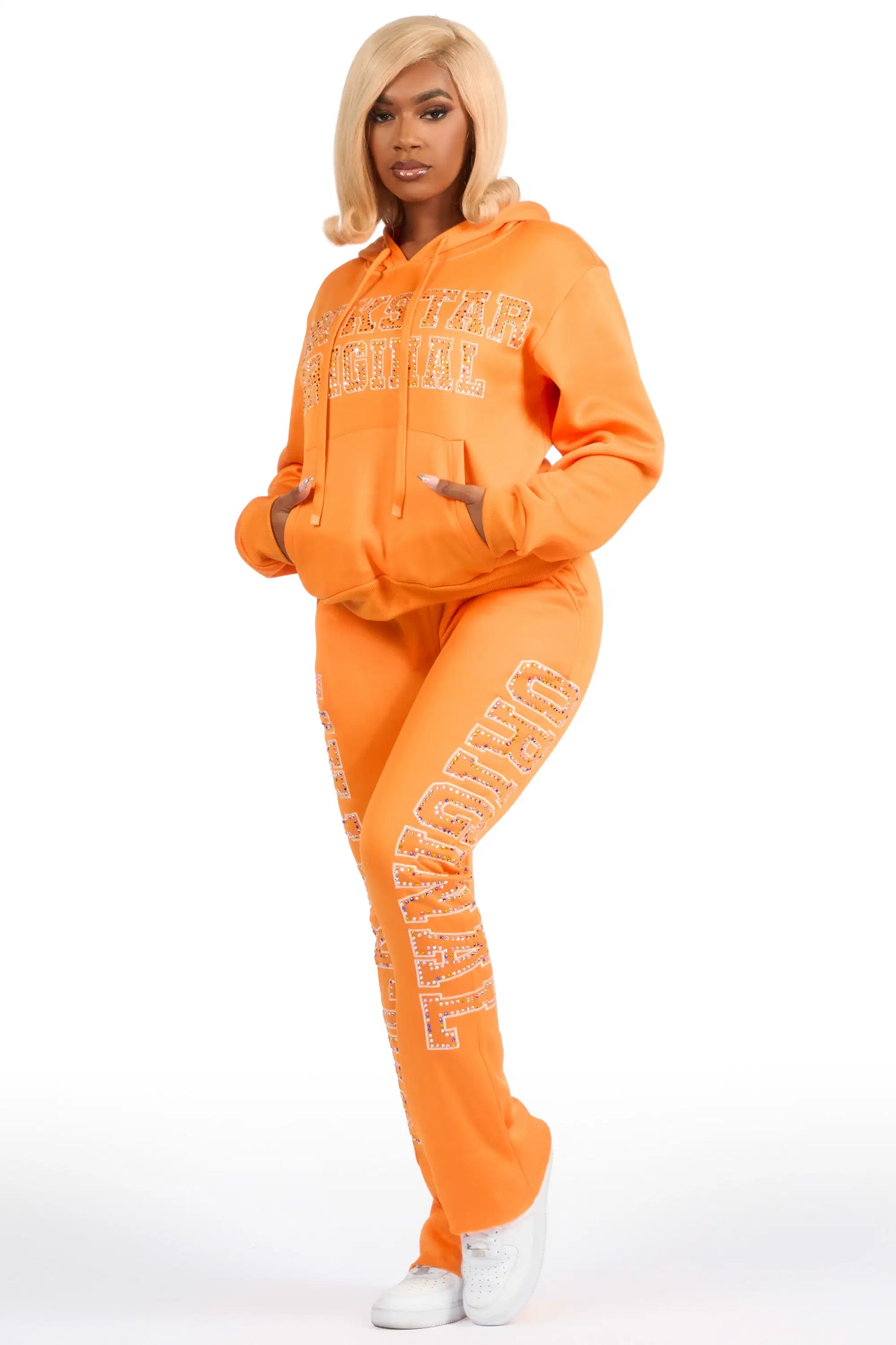 Quianna Orange Rhinestone Stacked Track Set