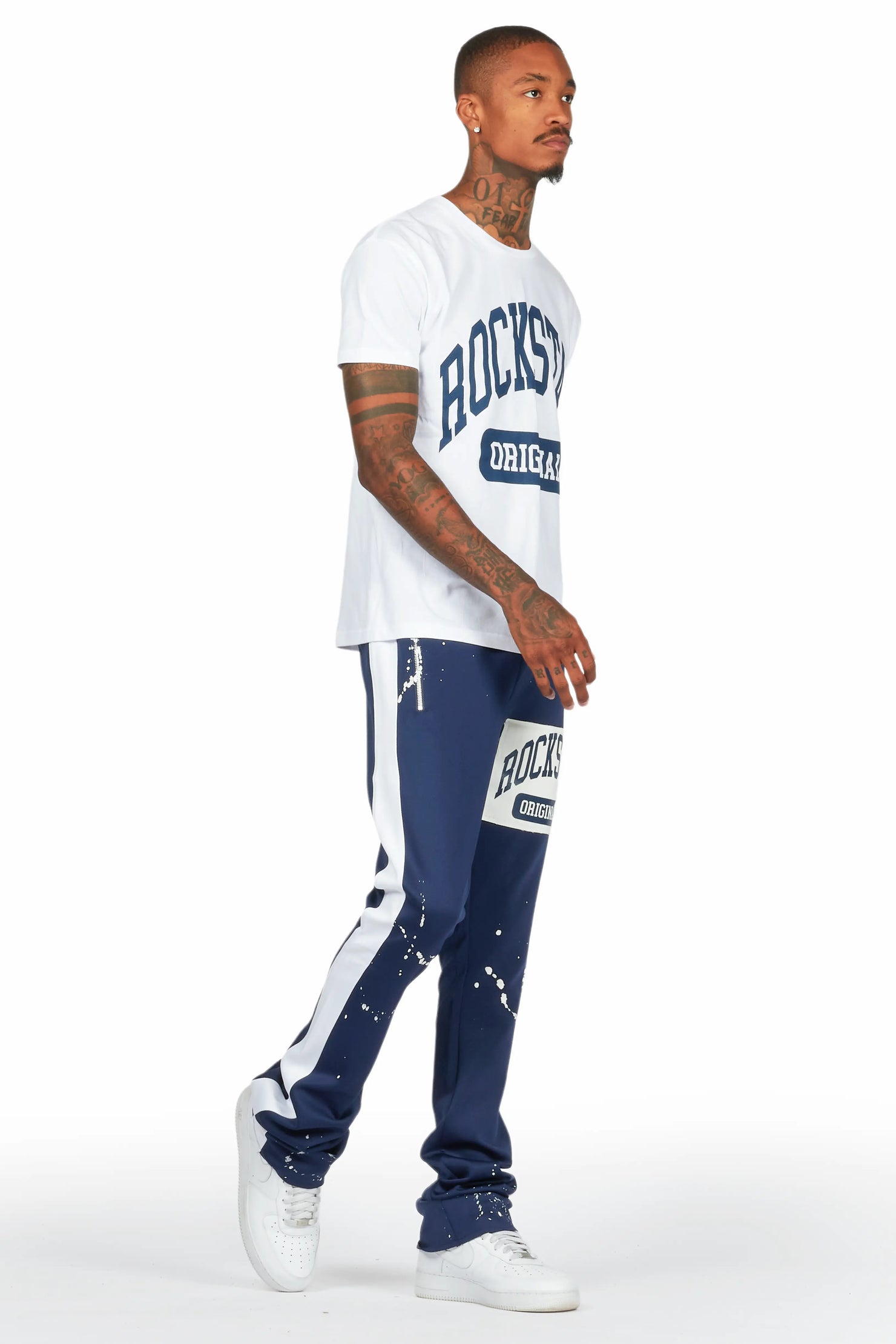 Daxx White/Navy T-Shirt/Stacked Flare Track Set