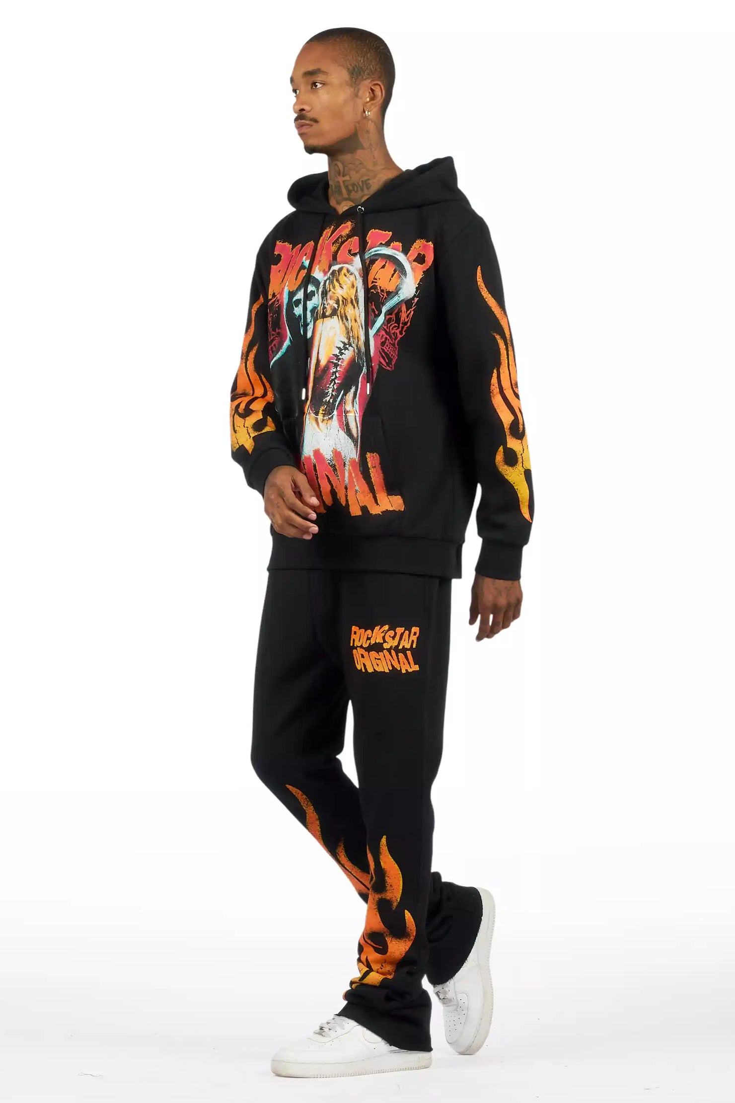 Zo Black Hoodie/Stacked Pant Track Set