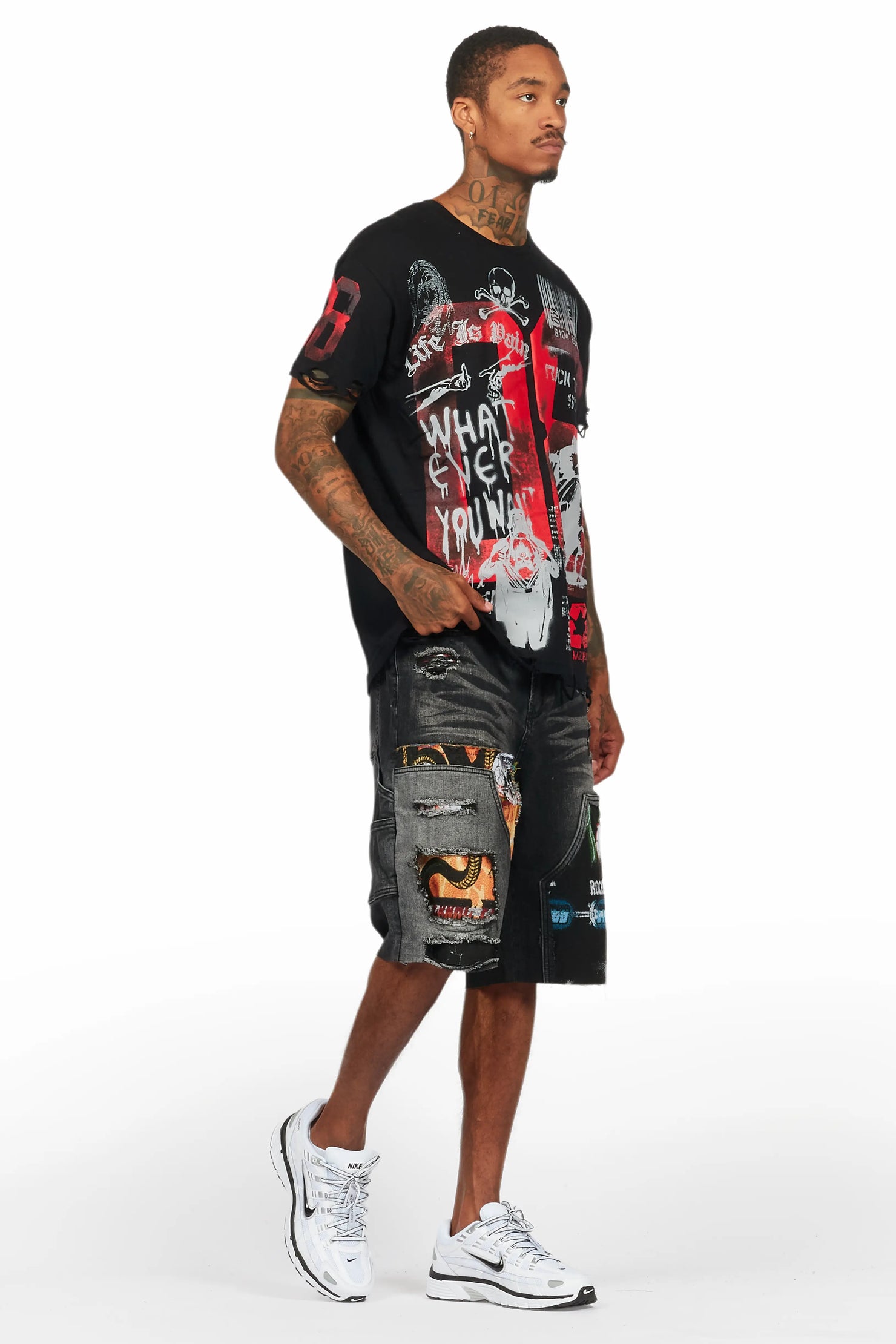 Grill Black T-Shirt/Denim Short Set