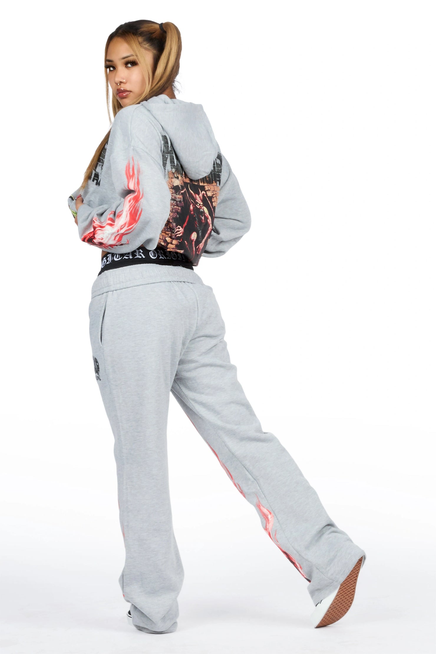 Kyntra Heather Grey Graphic Baggy Fit Track Set