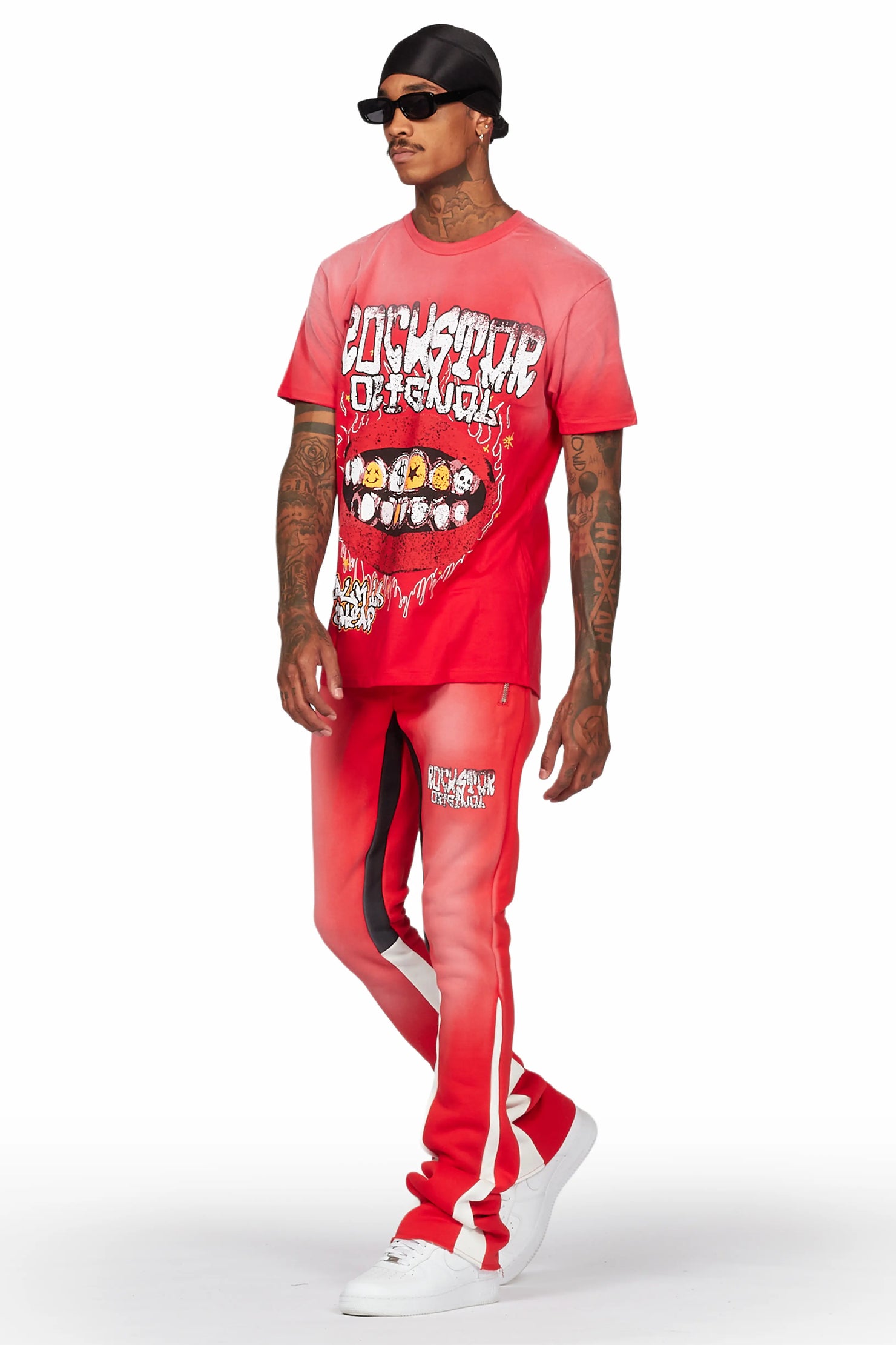 Kizzma Red T-Shirt/Stacked Flare Pant Set