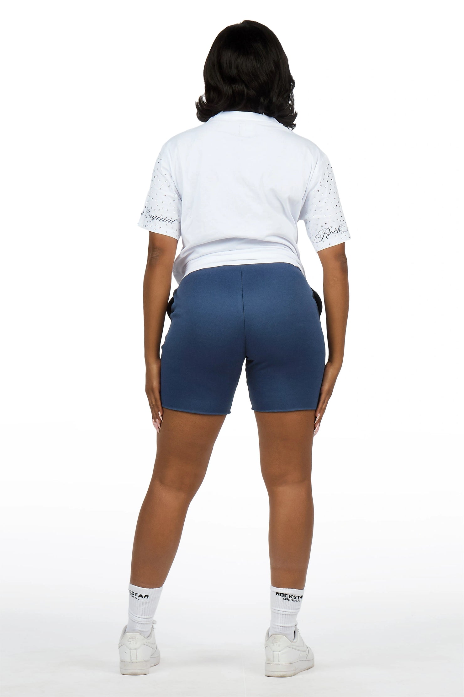 Lakisha Navy Rhinestone T-Shirt Short Set