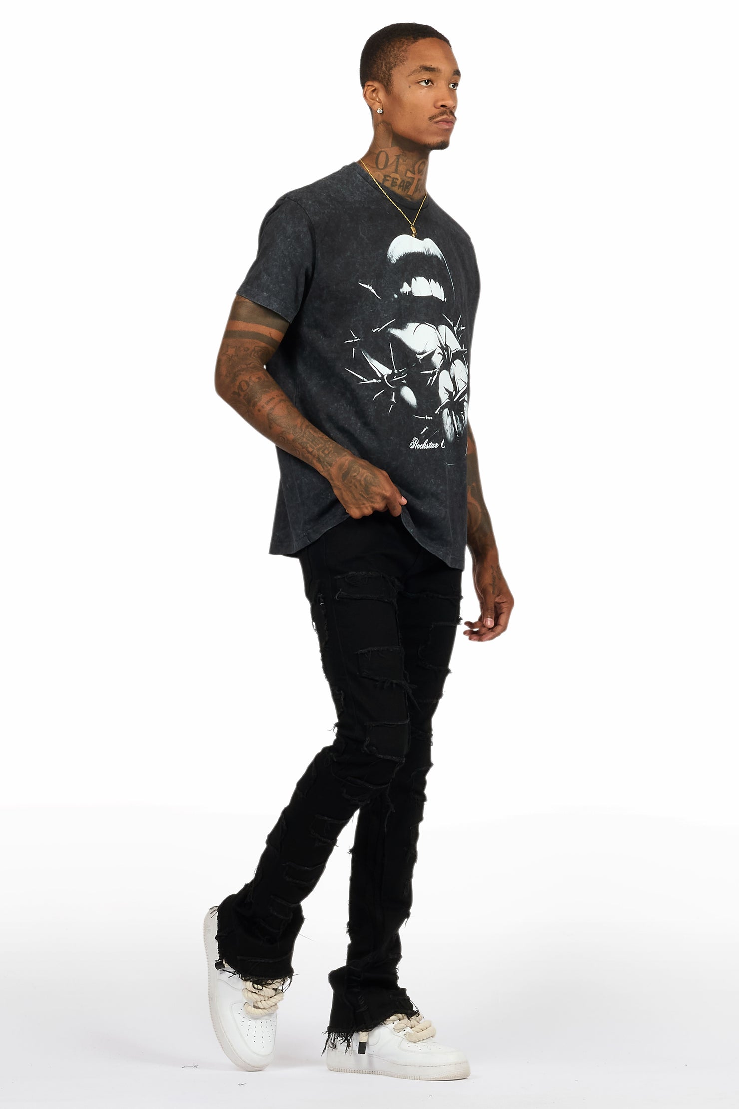 Schmear Vintage Black T-Shirt/Stacked Flare Jean Bundle
