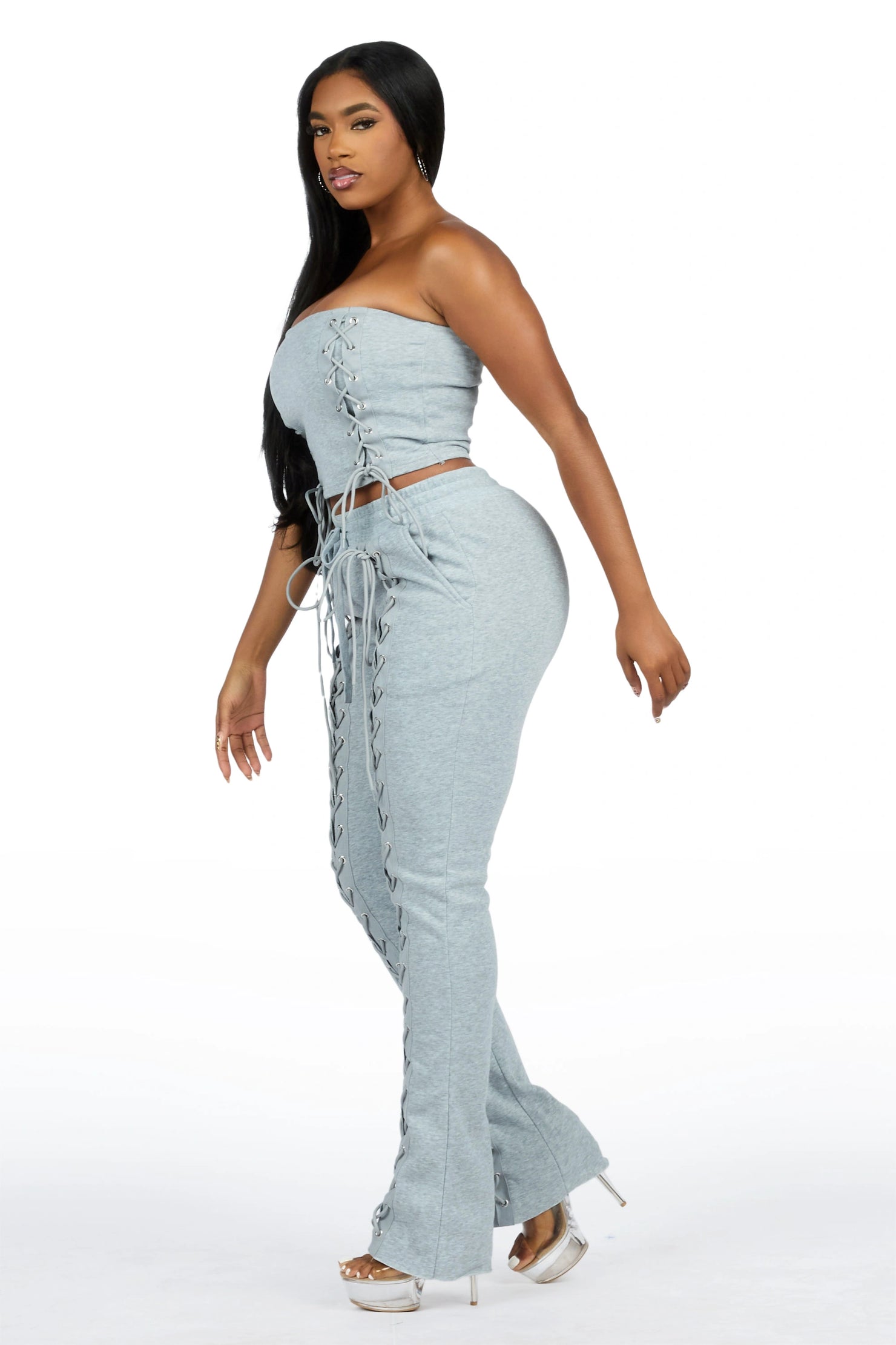 KaeMyna Grey Lace Up Tube Stacked Track Set