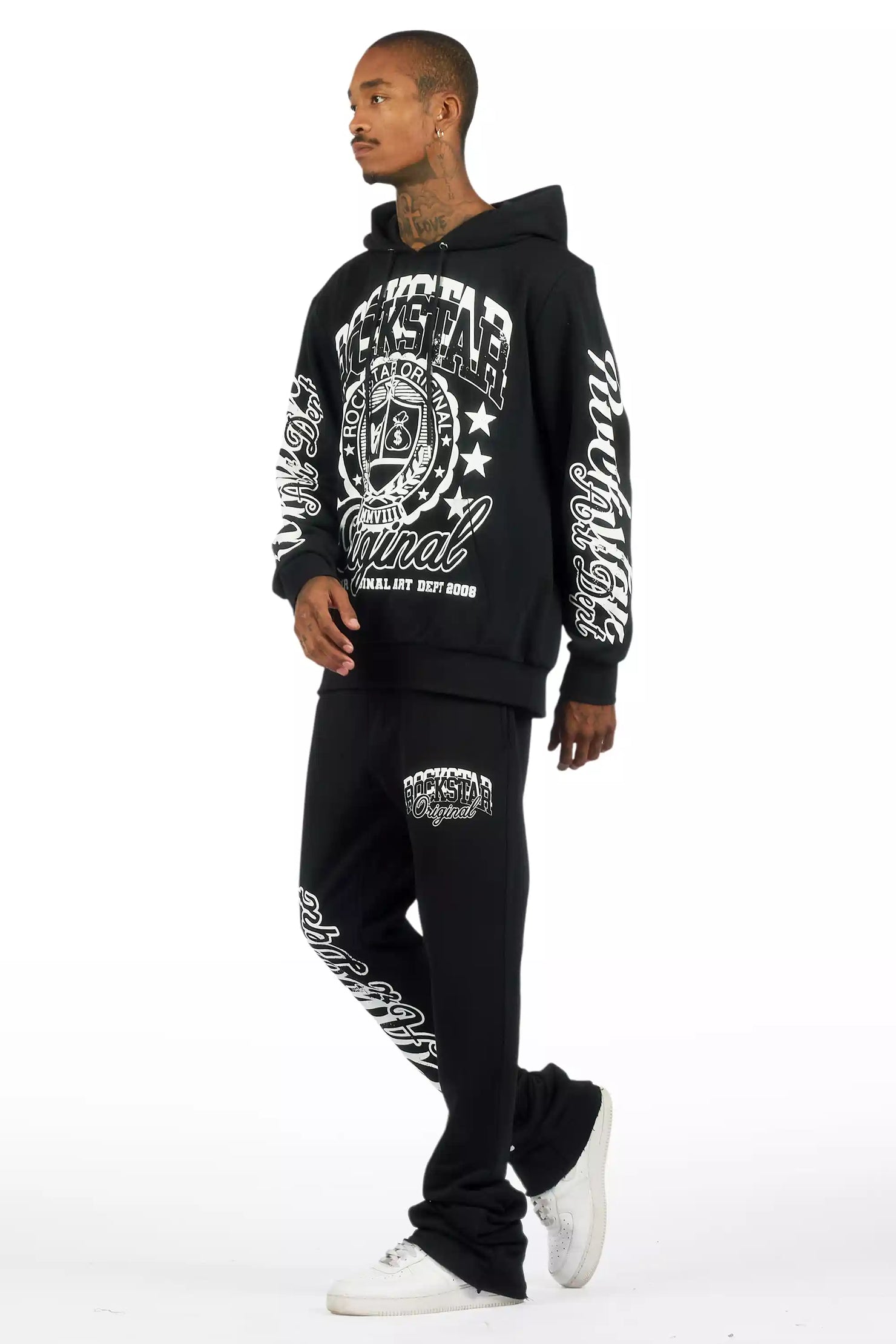 Blazon Black Hoodie/Stacked Pant Track Set